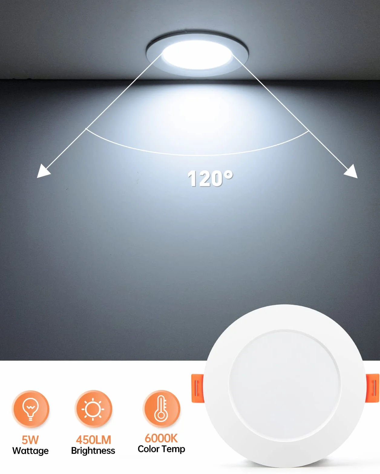 Tomosu Downlight LED Techo Empotrable Extraplano Redondo 5W 450LM Blanco Frio 6000K IP44 Corte 75-90mm AC 220-240V
