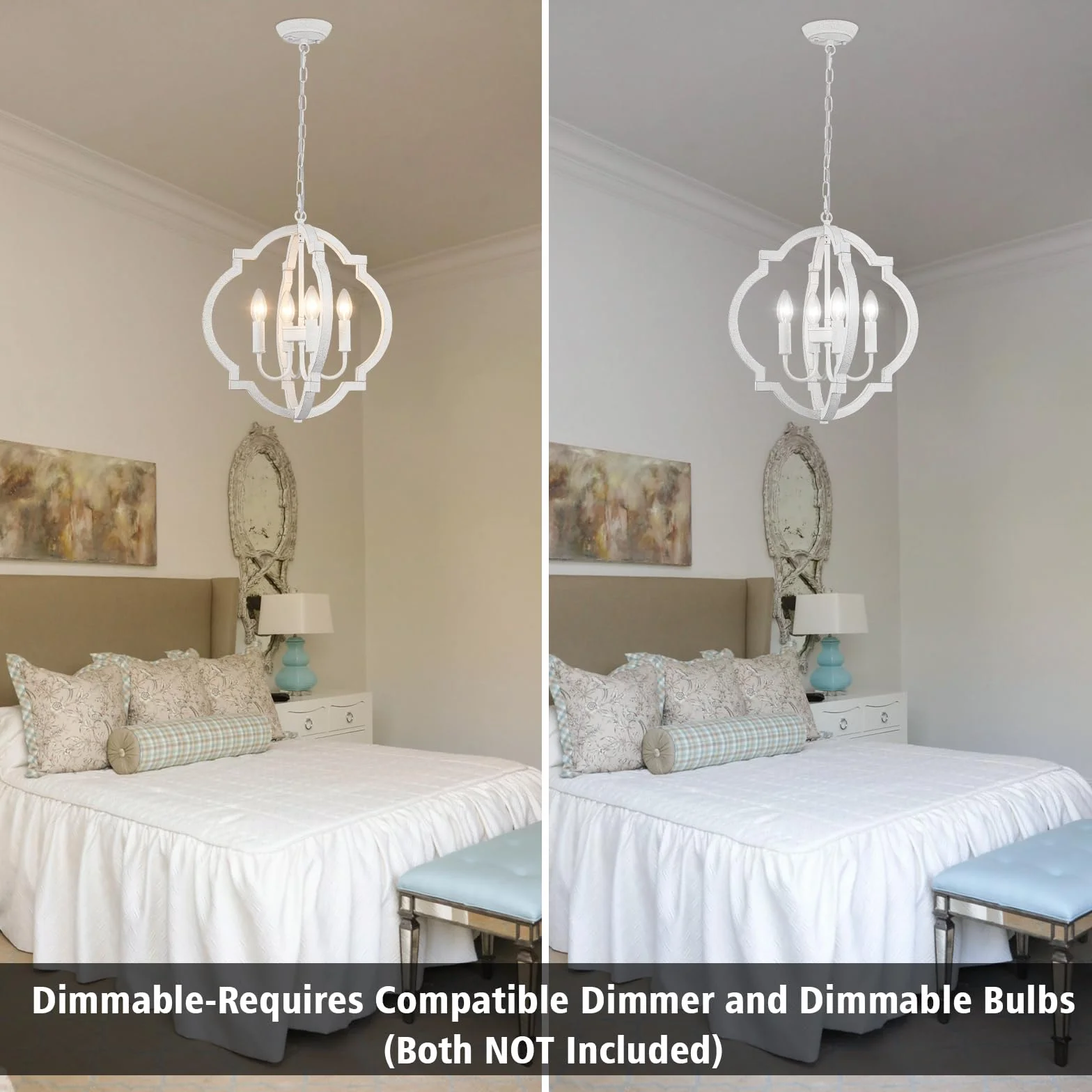 Lampara Araña 4-Luce Vintage Blanca Colgante Rustica Techo Salon Comedor Cocina