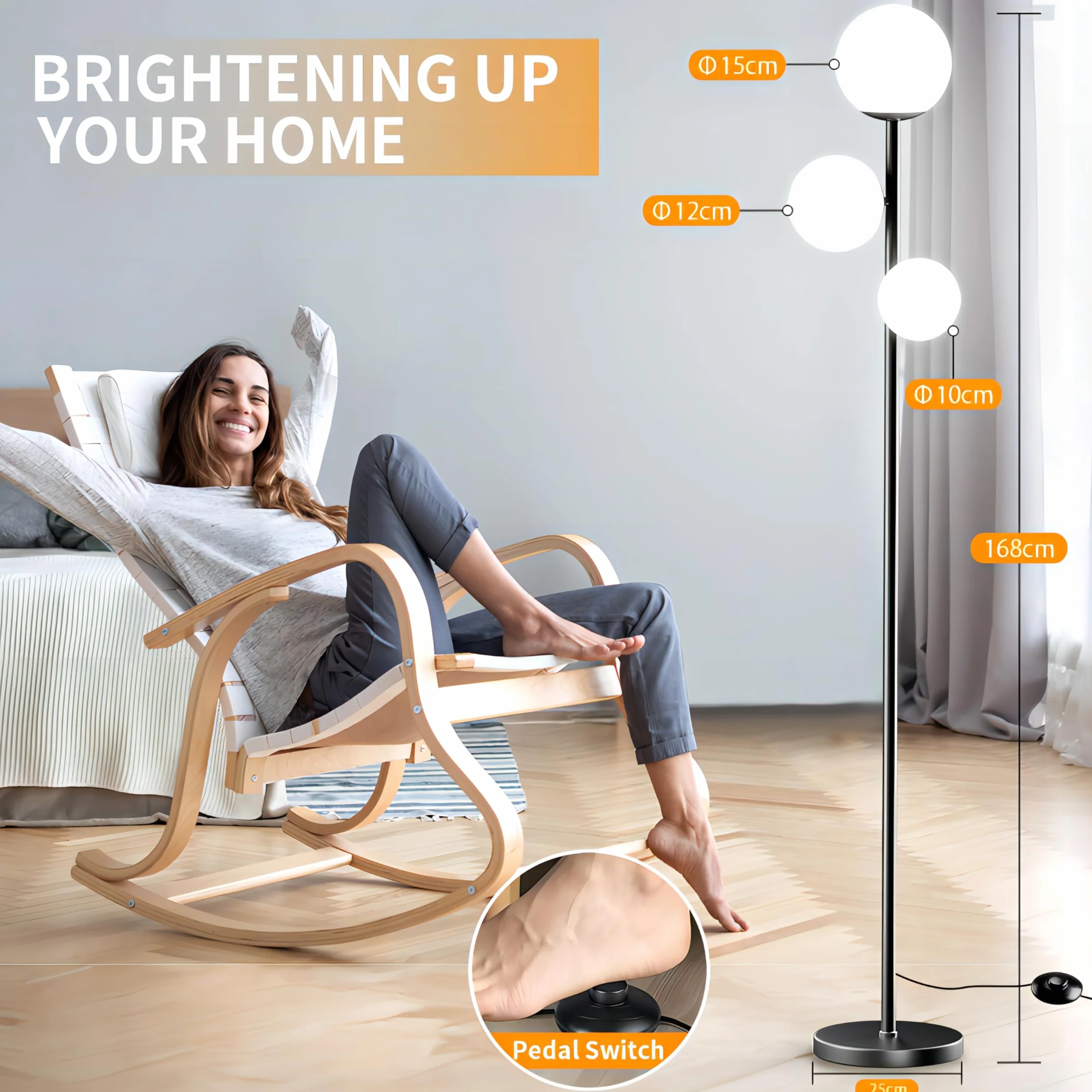 Lámpara de Pie 18W Moderna 3 Temperaturas de Color 3 Bombillas G9 3 Pantallas Alta con Interruptor