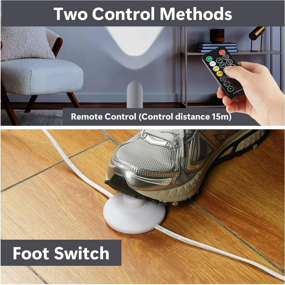 Foco LED de Pie 9W Tres Colores Luz Cálida Natural Blanca Fría Control Remoto y Pedal Blanco