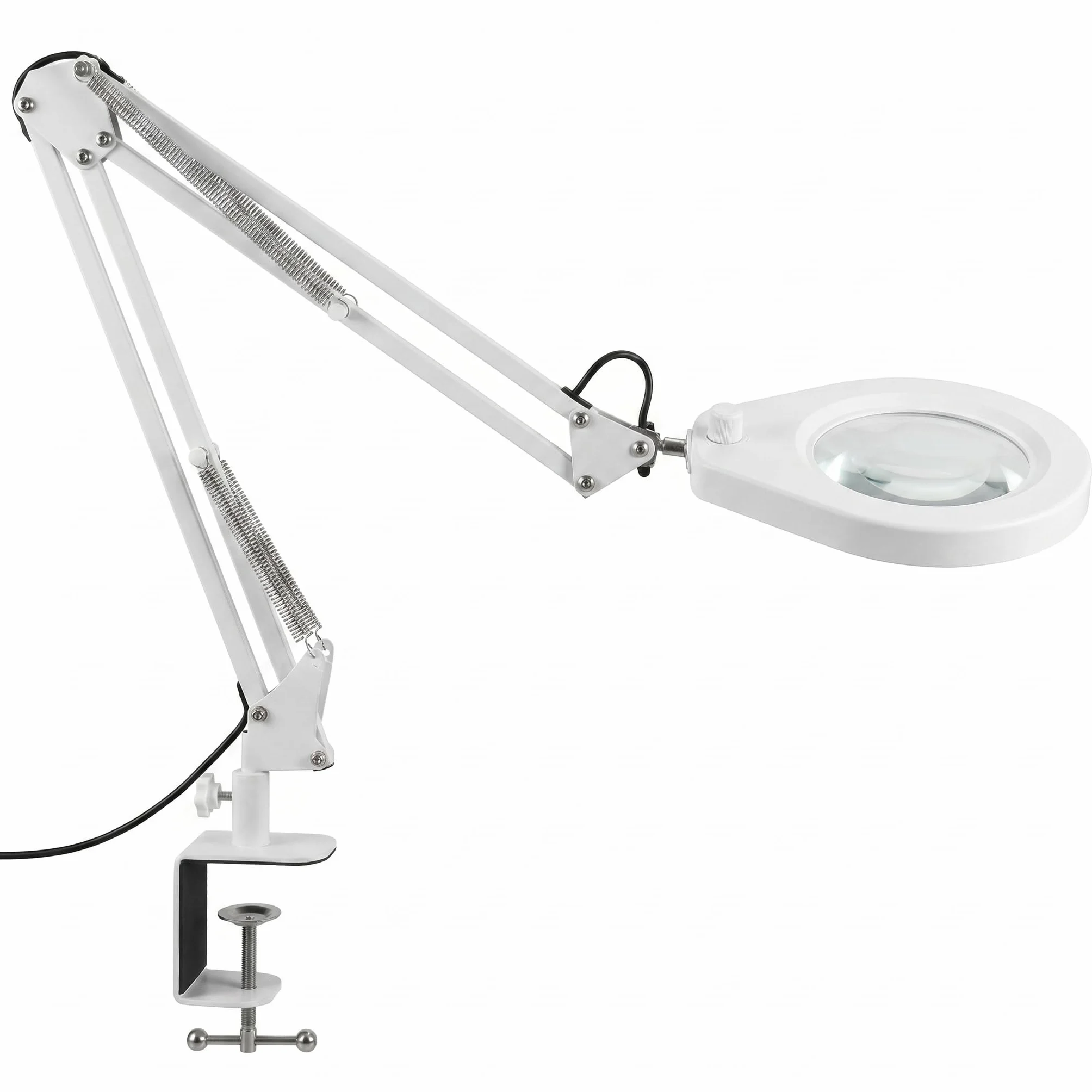 Lámpara de Aumento con Cristal de 5 dioptrías, Abrazadera de Acero de 6,4 cm, LED Regulables, Brazo Giratorio de 90 cm, diseño de Confort óptimo para esteticistas, Aficionados y Artesanos