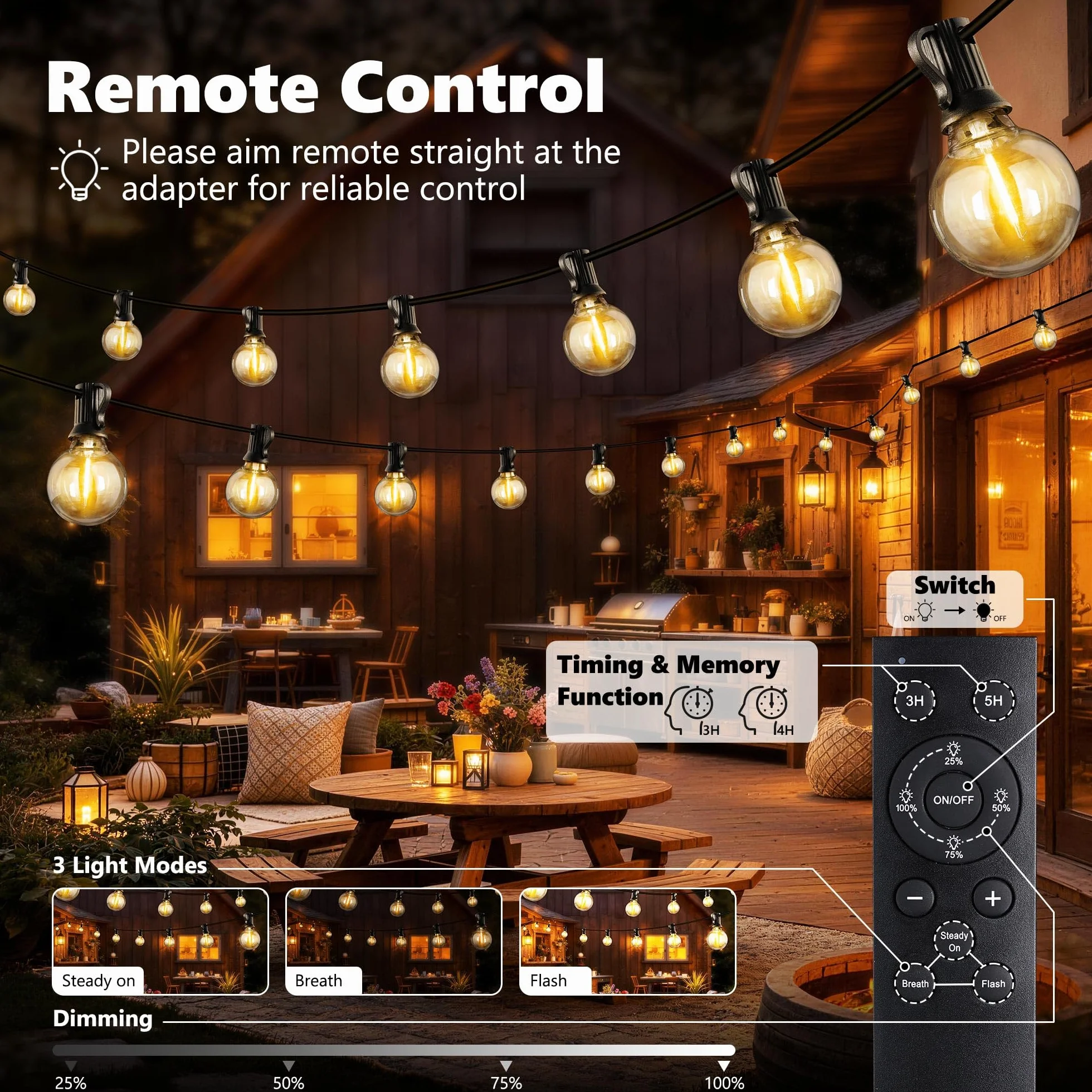 Joomer 20M Guirnaldas Luces Exterior G40 Bombillas 3 Modos Impermeable LED Con Enchufe