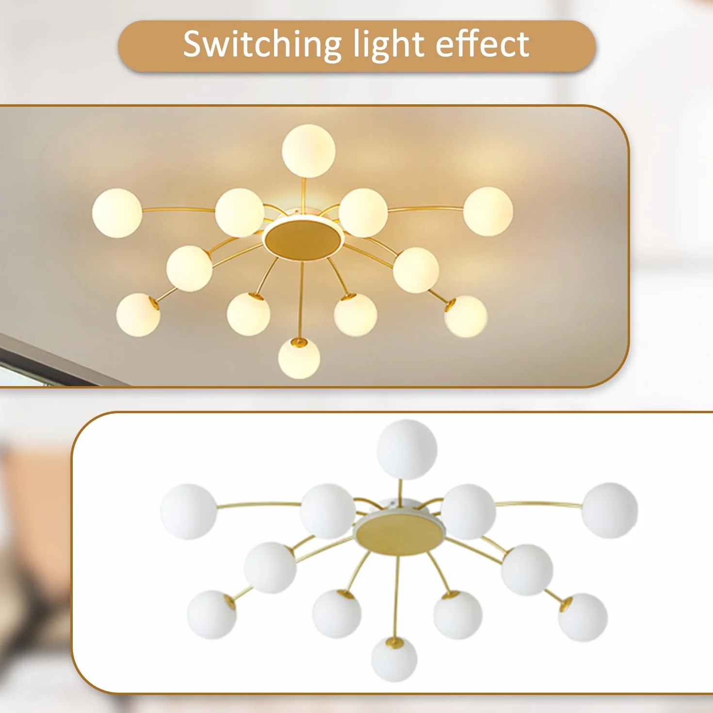 Lampara Techo Industrial Dorado 12 Luces Sputnik Araña G9 Vintage