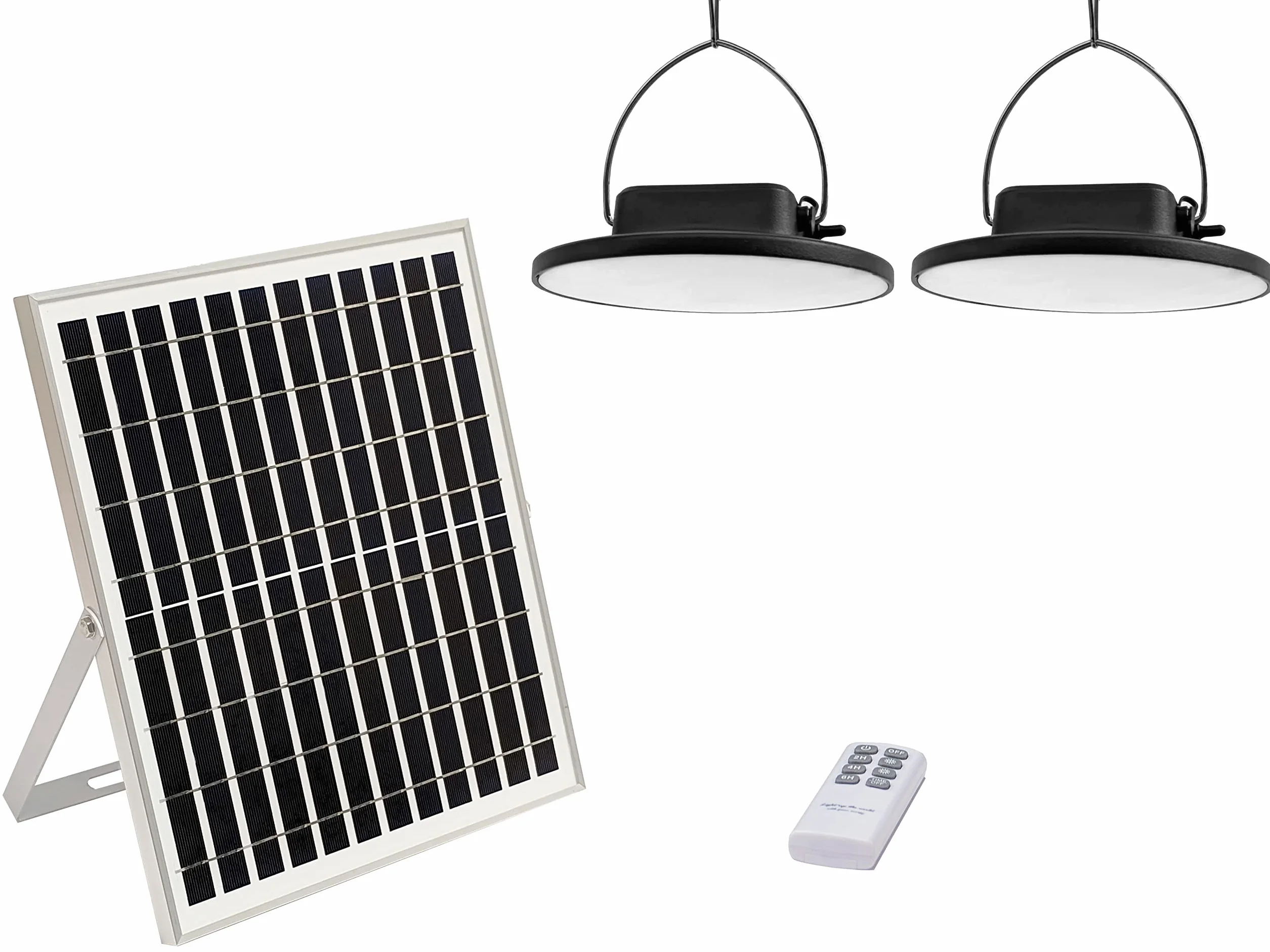 Lámparas Solares Colgantes, 2 Lámparas LED, Exterior, Interior, Luces Solares con Placa Solar, Batería, Mando a Distancia, IP65, Autonomía 8-15 Horas