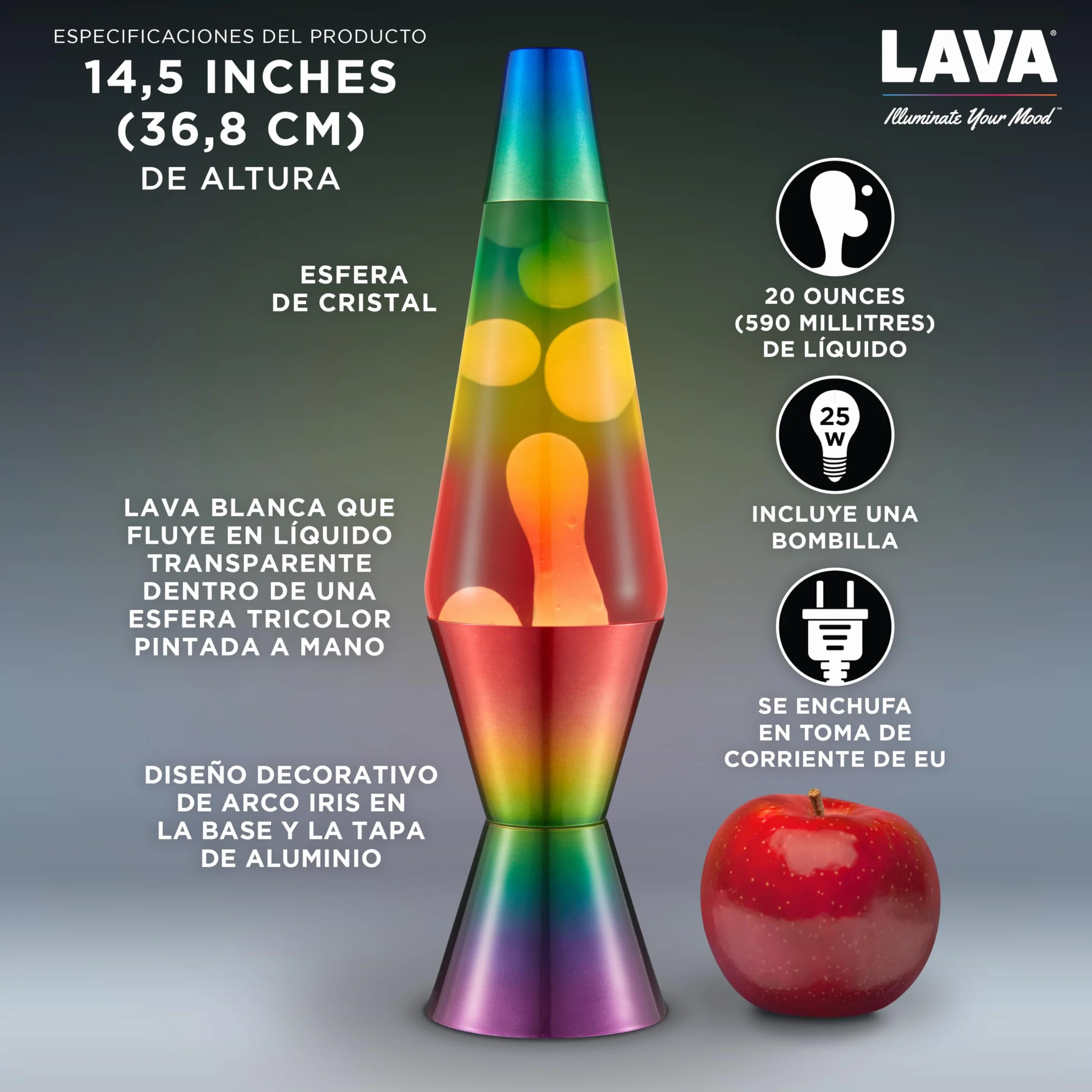 Lava® Lampada Arcobaleno 2513 Globo Tricolore Dipinto a Mano 14,5 Pollici