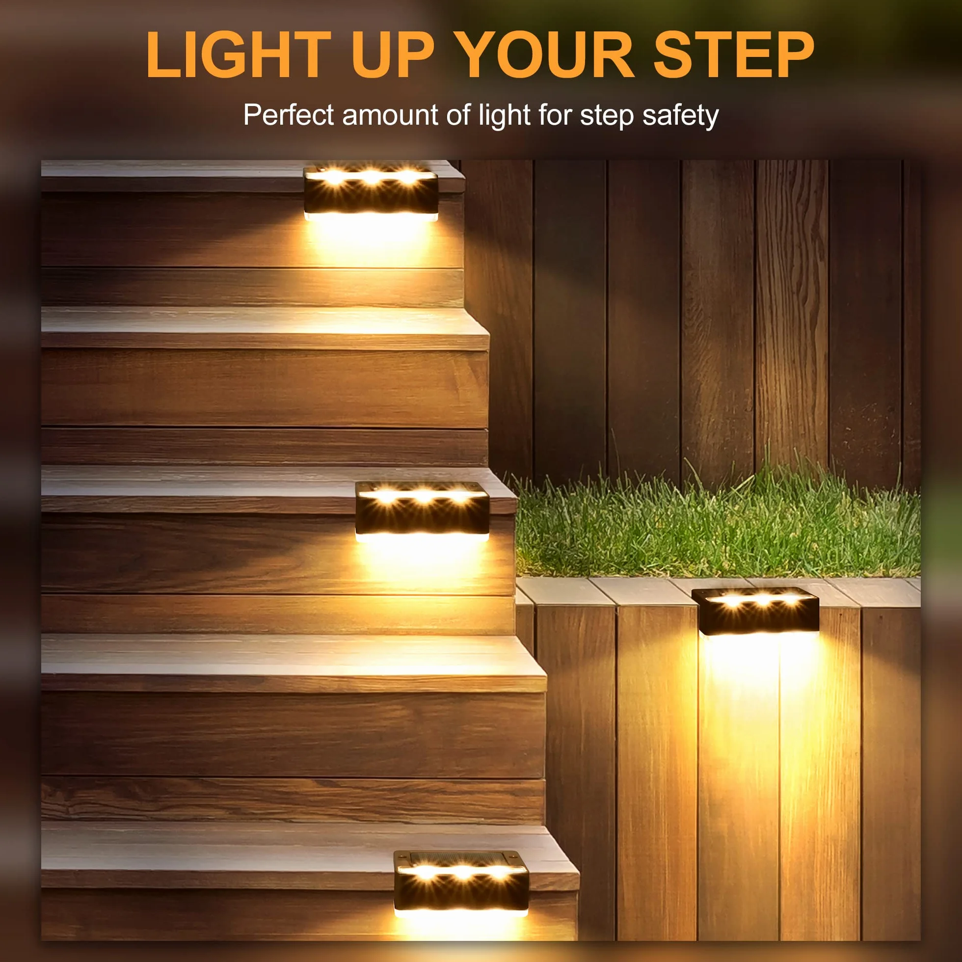 Solpex Luces Solares para Exterior LED 8 Piezas Luz Blanca Cálida Impermeable Escaleras Valla Patio Marrón