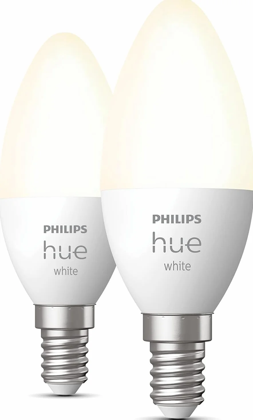 Philips Hue - Bombilla LED Inteligente, B39 E14, Luz Blanca Cálida Regulable, 5.5W 470 Lumens, Compatible con Alexa y Google Home - Pack de 2 Bombillas LED Inteligentes