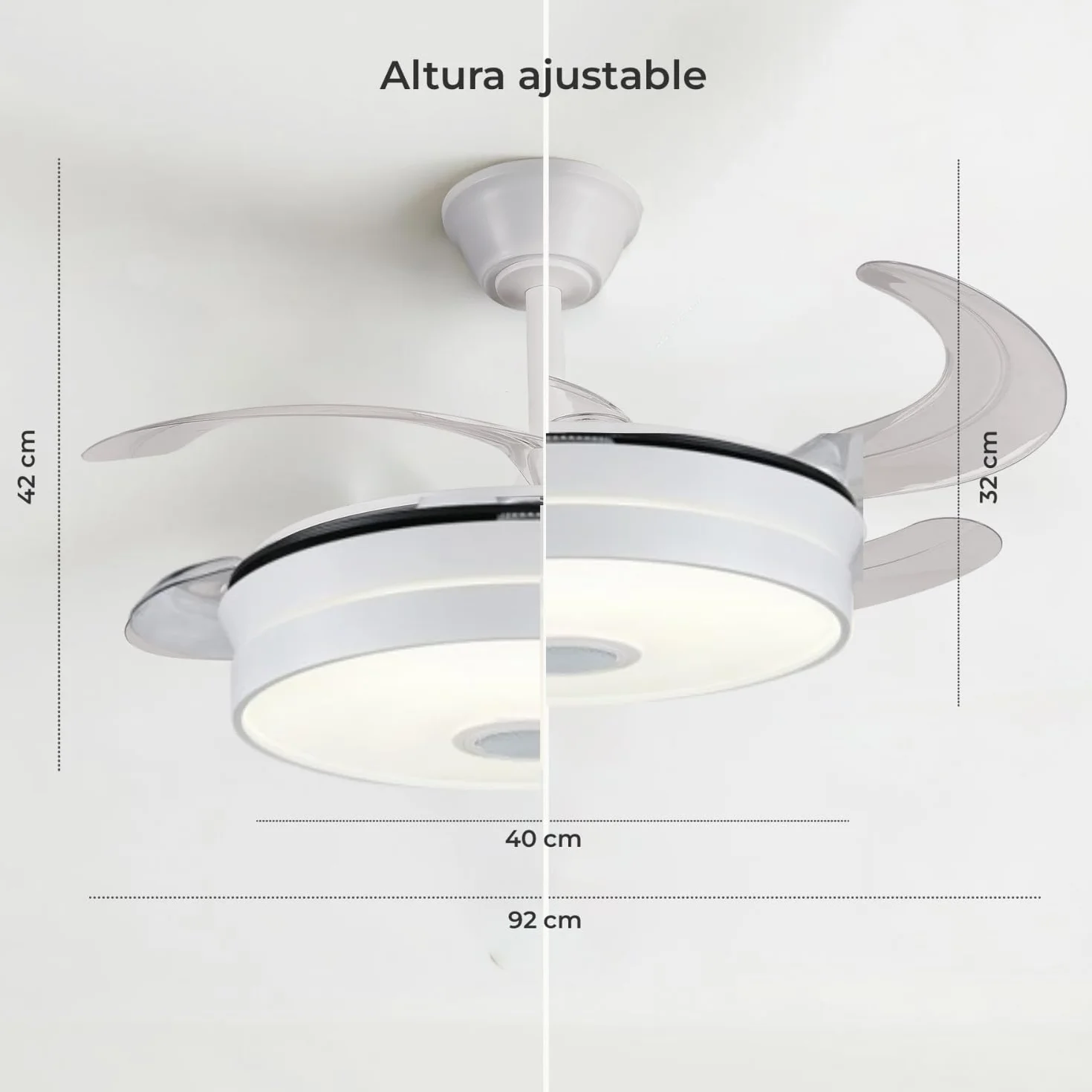 LUMIKING Ventilador de Techo con Luz LED - Aspas Retráctiles, Música y RGB - Silencioso con Lámpara y Moderno con Mando a Distancia, Bluetooth y APP para Salón y Dormitorio (92 cm)