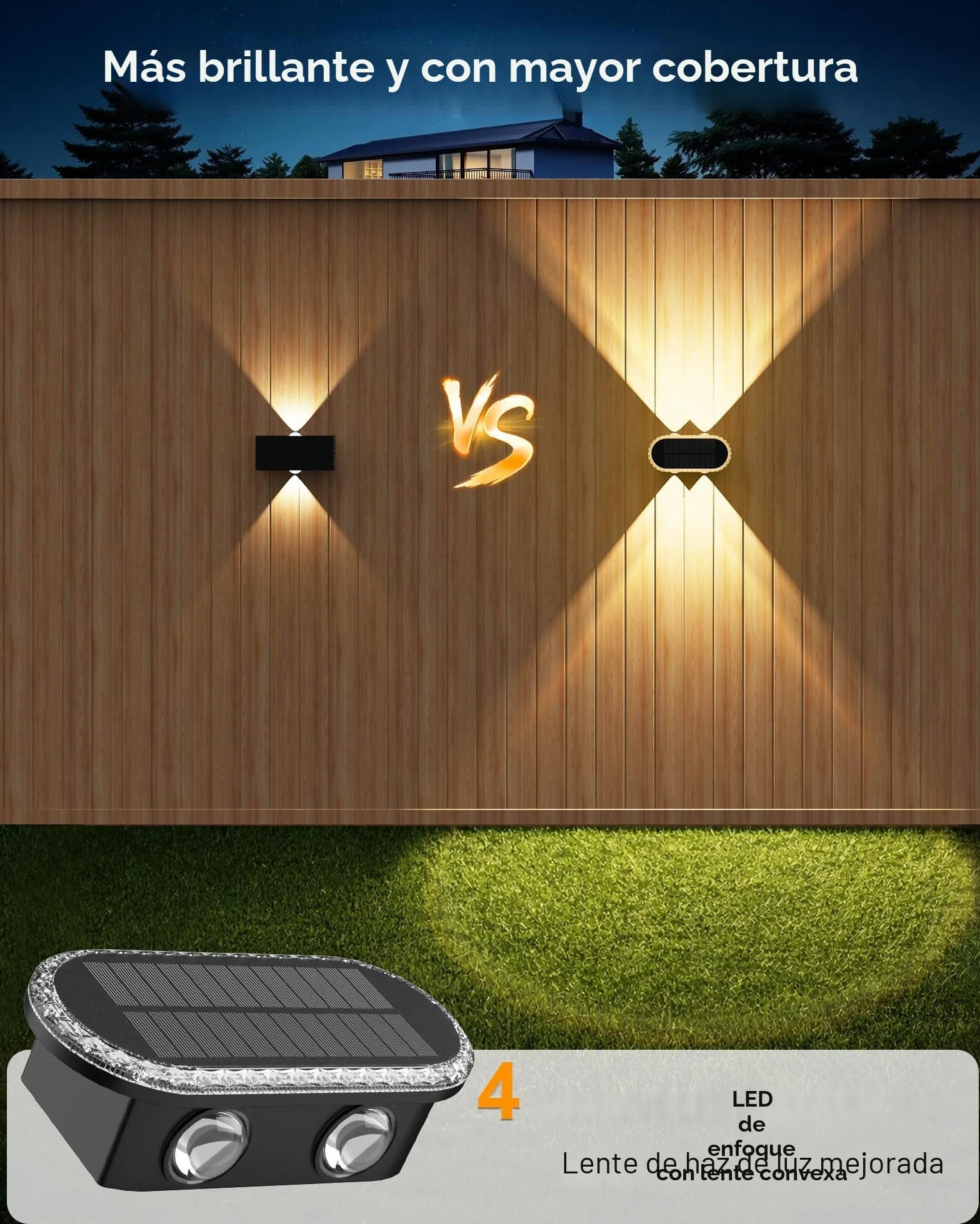 Aplique Solar Exterior Pared: Lámparas Solares Exteriores Arriba y Abajo - IP65 Impermeable Luces Solares Exterior para Jardin Garaje Cerca Muro (4 Piezas)
