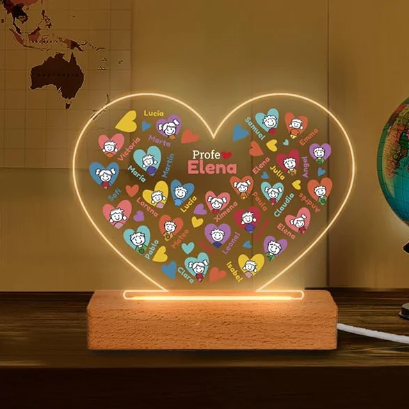 Lámparas Personalizadas Corazones con Muñecos Regalo Original Profesores Decorativa