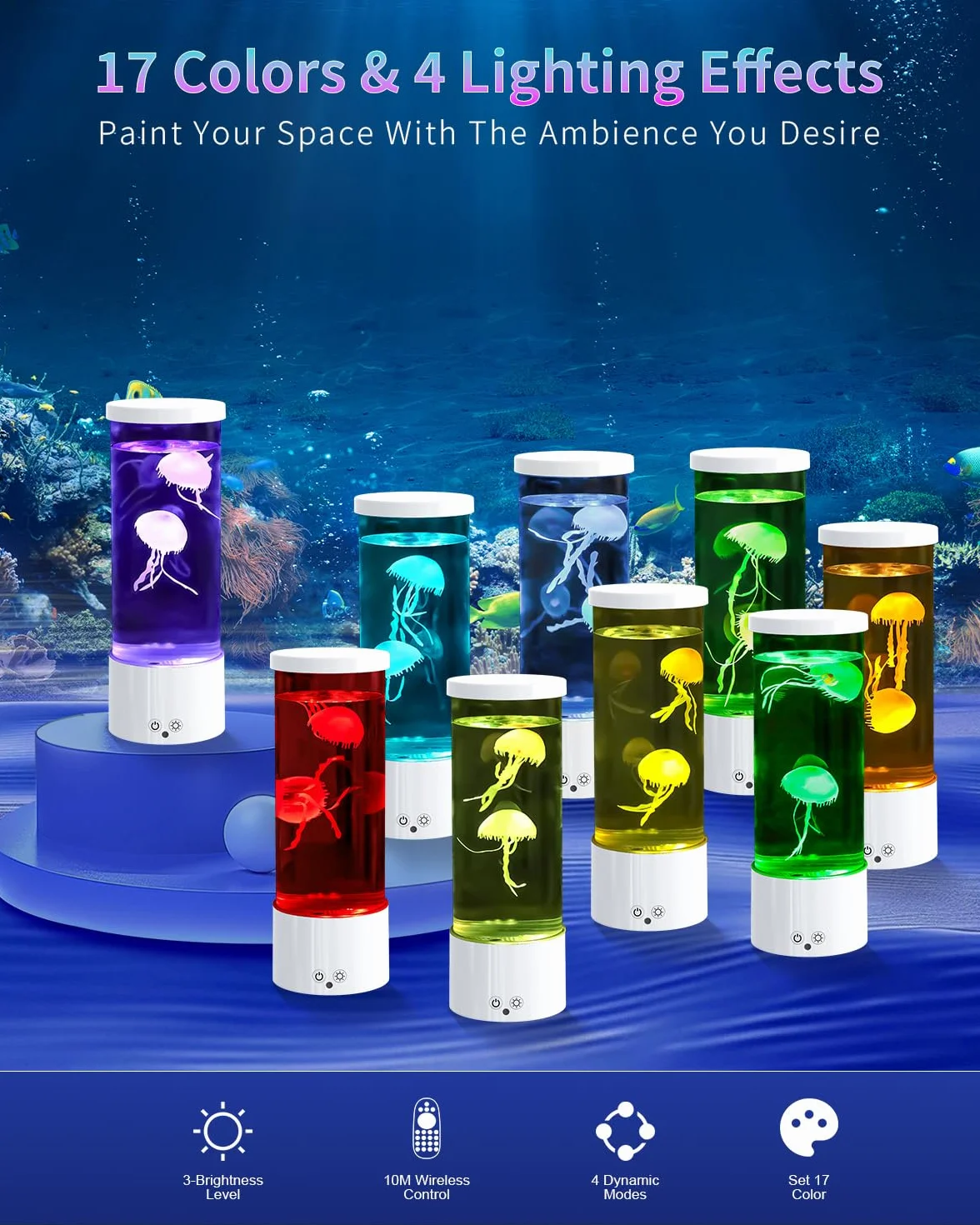Lámpara de Lava Medusa Acuario USB con 17 Colores LED Control Remoto Luz Nocturna