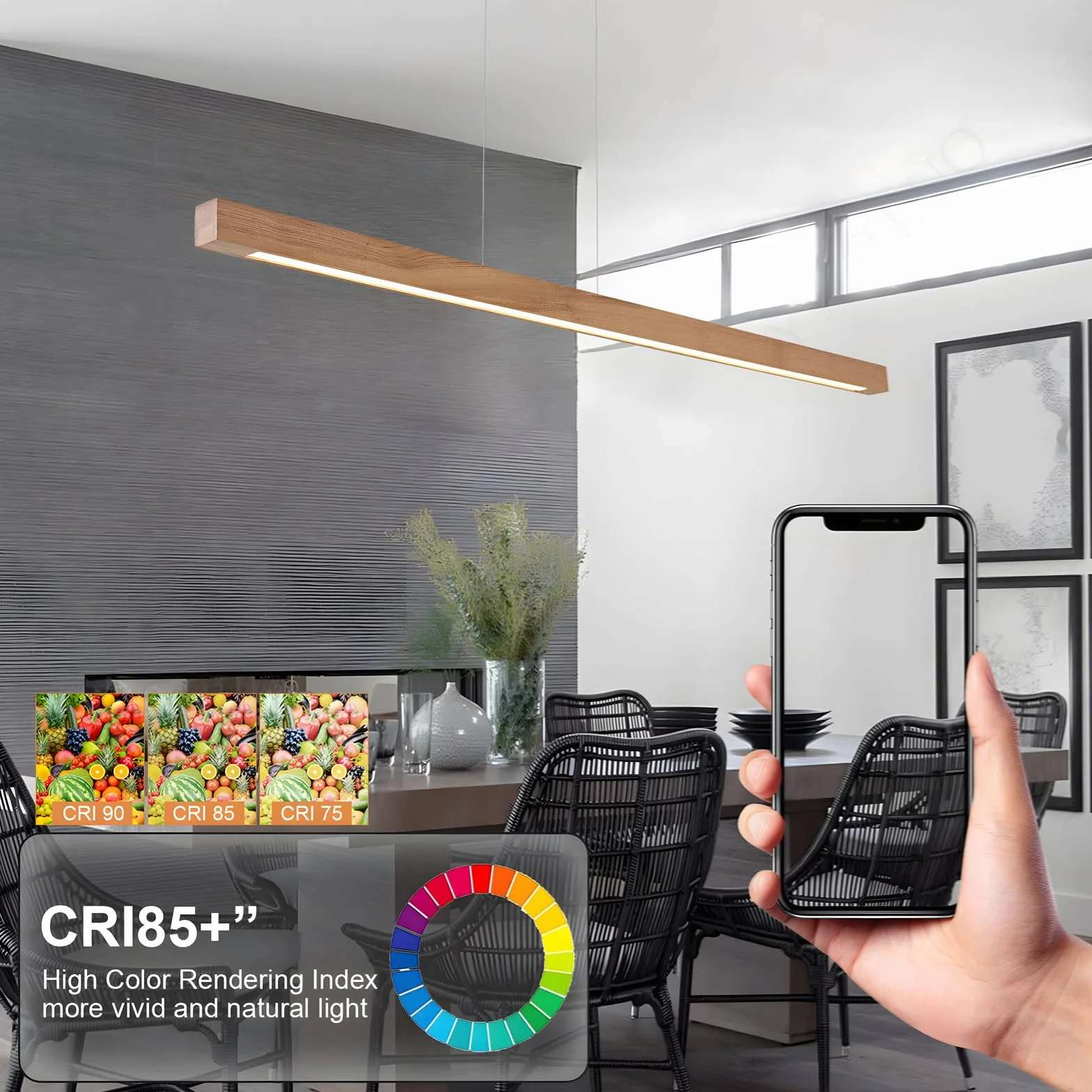 Lámpara De Araña Cuboides De Madera 100cm Regulable Control Remoto LED Colgante Ajustable 150cm