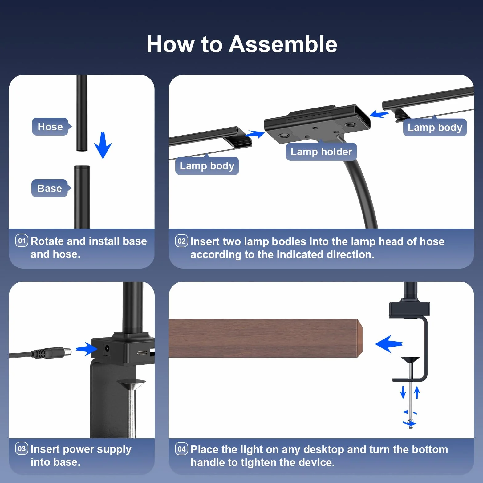 Lampara de Escritorio LED 24W 1500LM 80CM Flexo con Control Remoto Puerto USB Negro