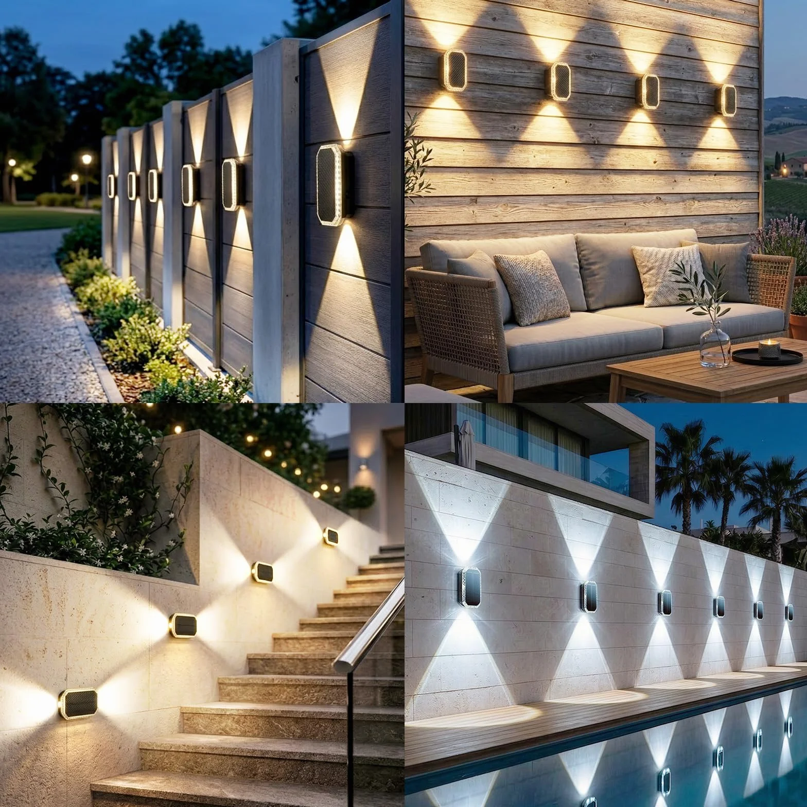 Aplique Solar Exterior Pared IP65 4 Piezas 3000K/4000K/6500K Luz Solar Pared