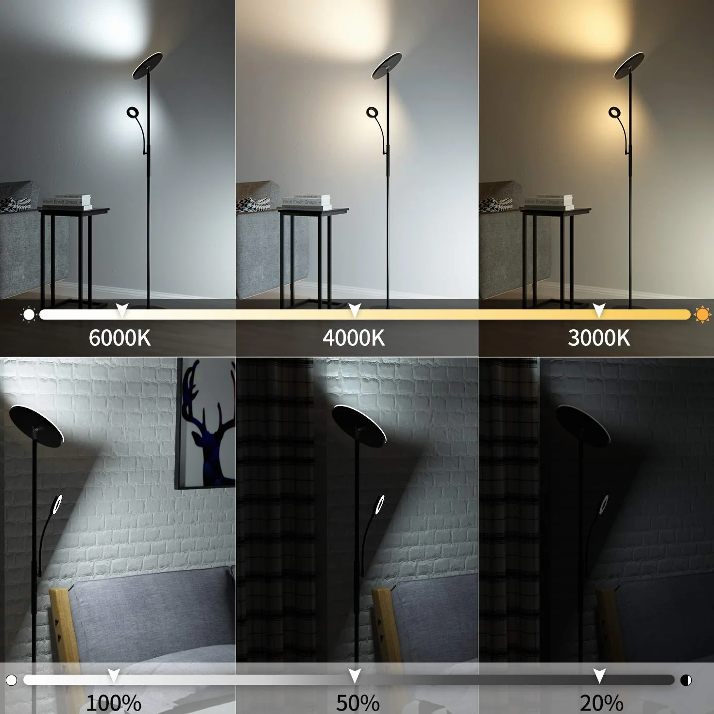Modlicht 35W Lampara de Pie LED Negro 4200lm 6 Modos 3000-6000K Regulable Control Remoto Táctil Timer 1H