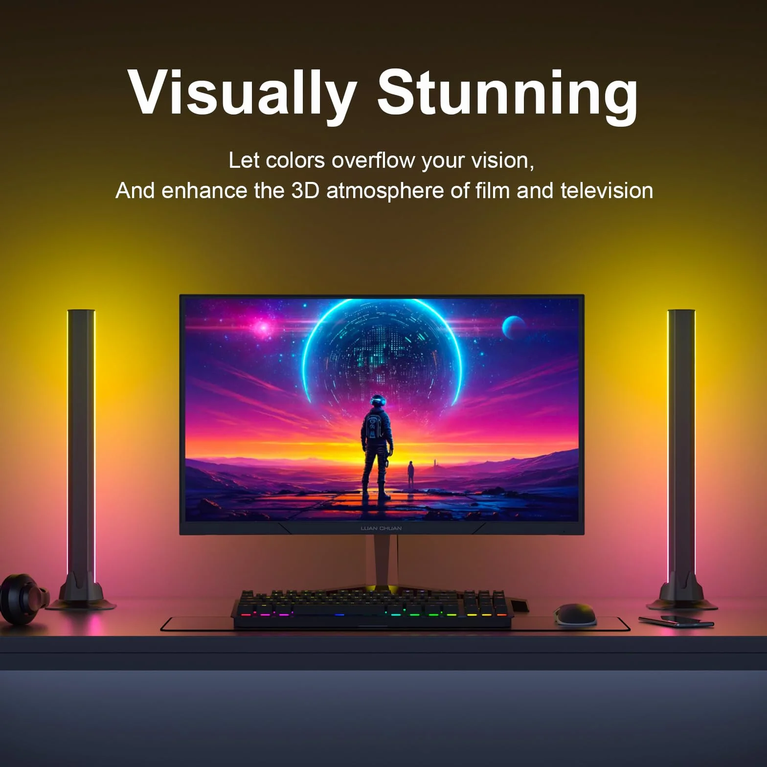 Barras de Luz LED RGBIC 32 cm para TV y Monitor, Retroiluminación 300°, Control por App y Sincronización Musical, Luz Ambiente para Escritorio Gaming