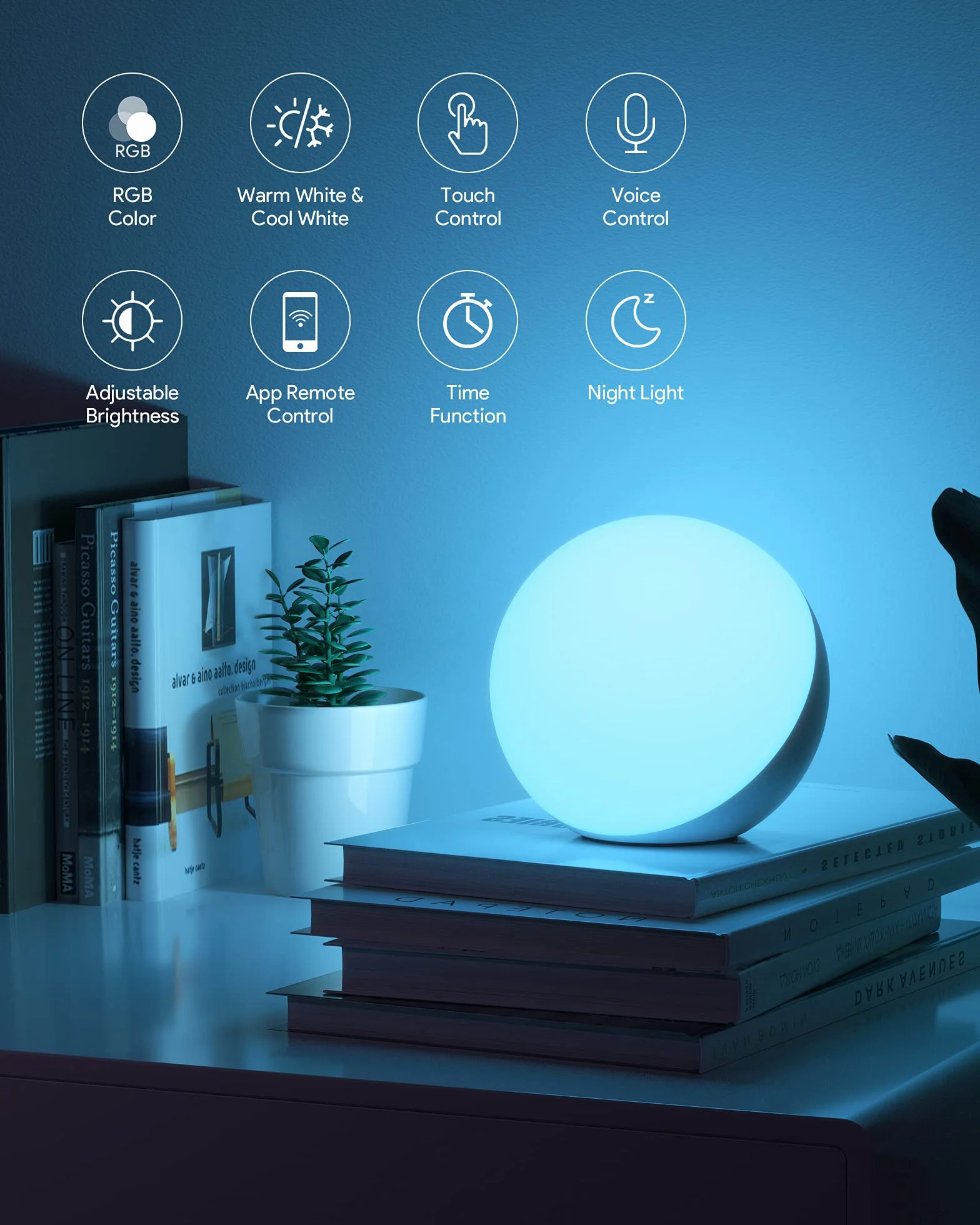 Hifree Lámpara de mesa inteligente compatible con Alexa y Google Home, luz nocturna táctil RGB regulable