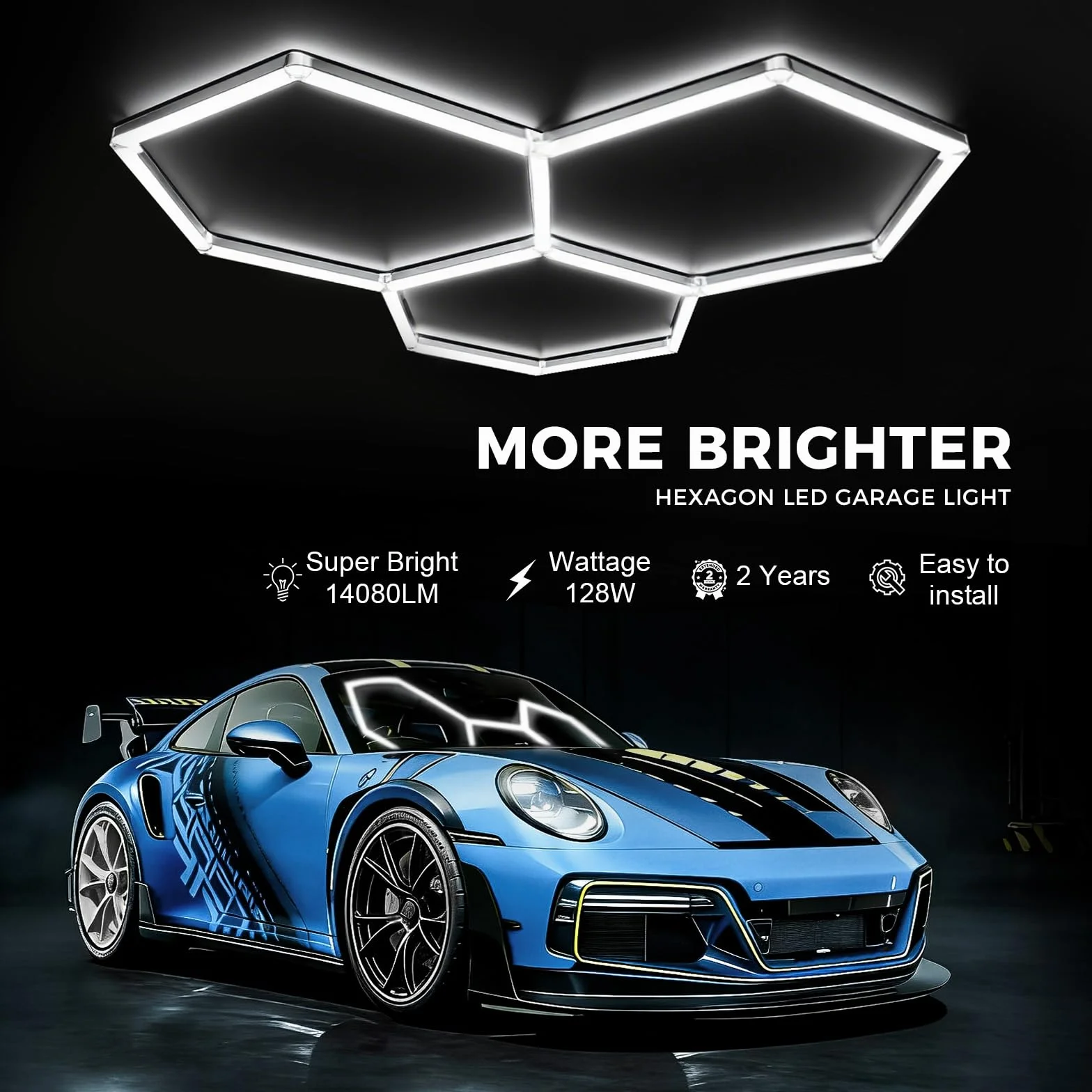 Lámpara de techo LED hexagonal 128W 6500K para garaje taller almacén