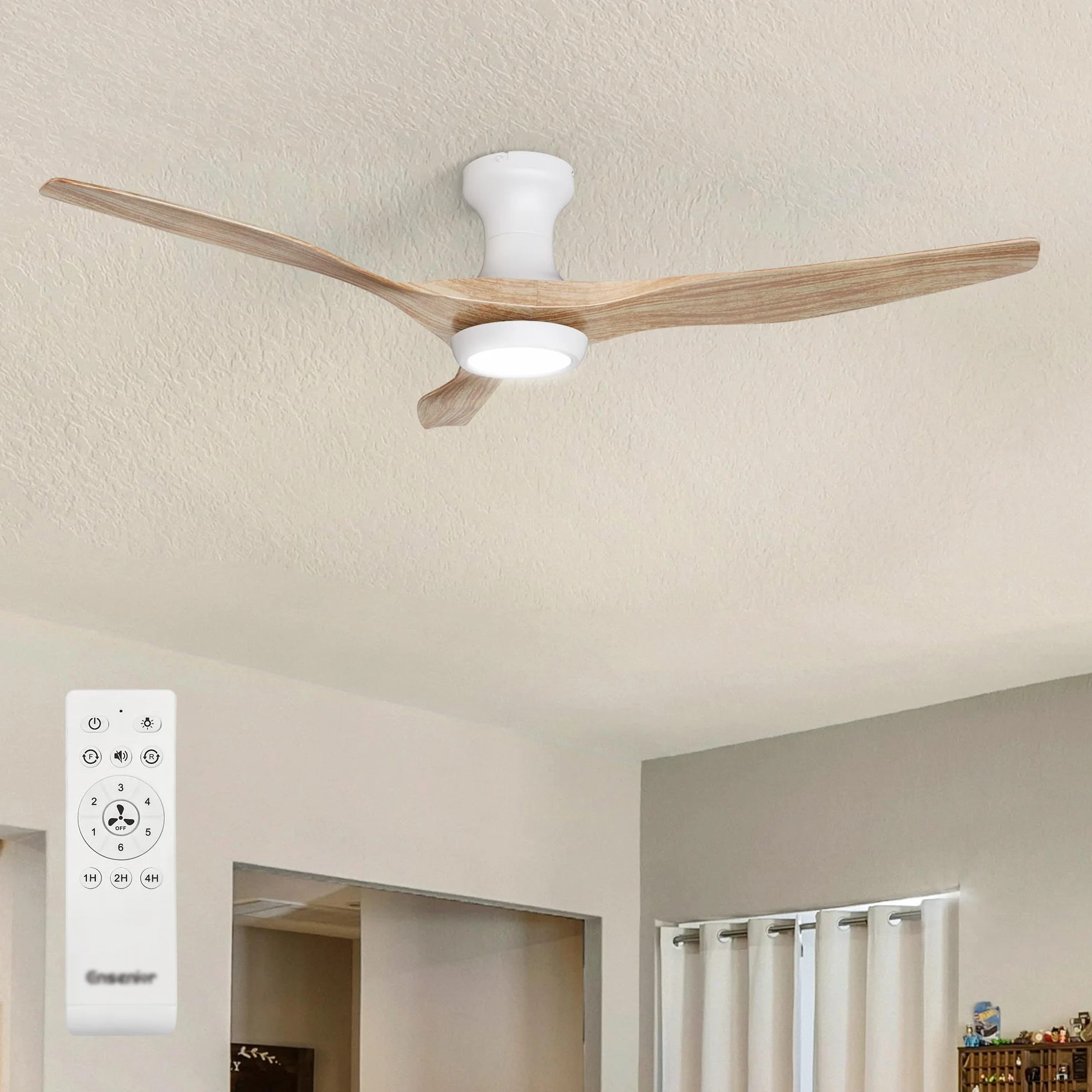 Ensenior Ventilador de Techo con Luz Silencioso 126cm Aspas Efecto Madera Motor DC 6 Velocidades Lámpara LED 3 Colores con Memoria
