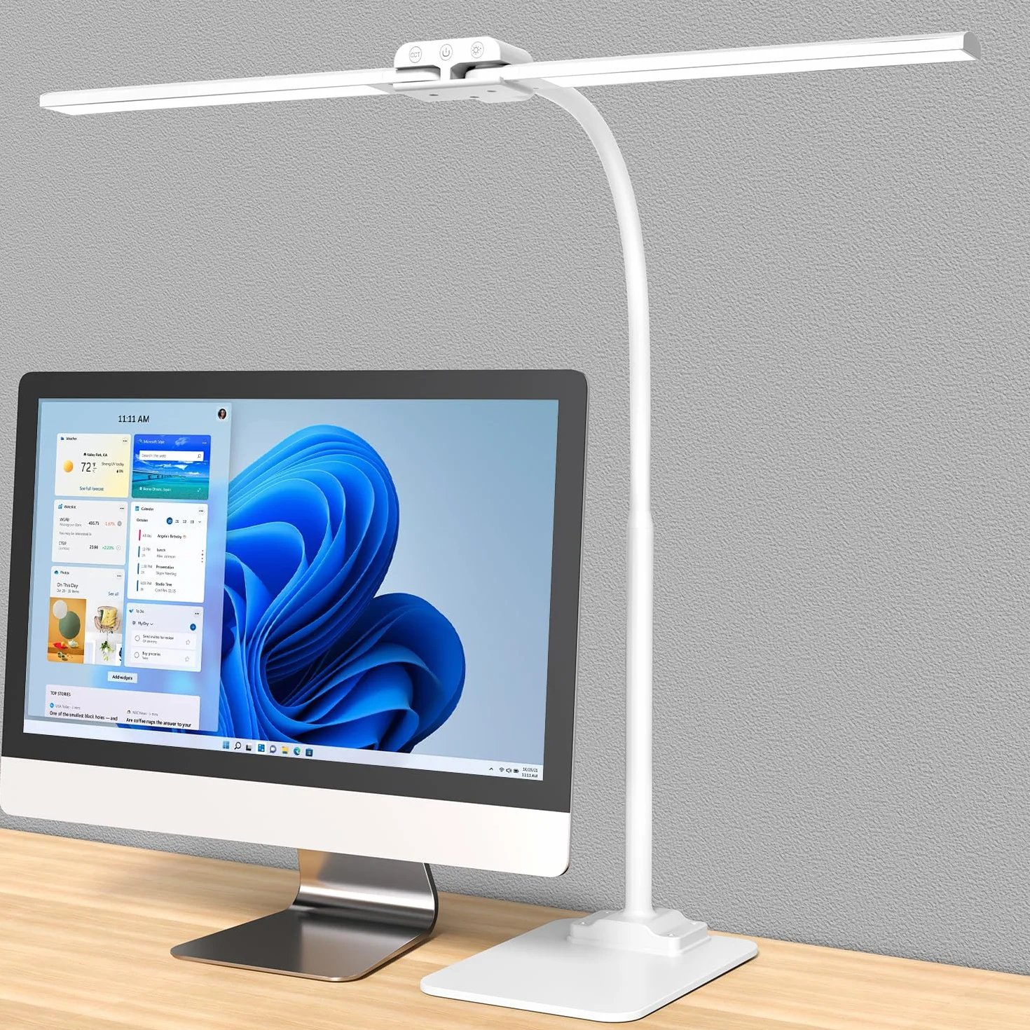 KableRika Lámpara Escritorio LED para Oficina, Flexo Escritorio de Doble Cabezal con Base, Luz de Arquitecto Regulable, luz monitor con Temporizador, para Leer, Estudiar y Oficina en el Hogar - Blanco