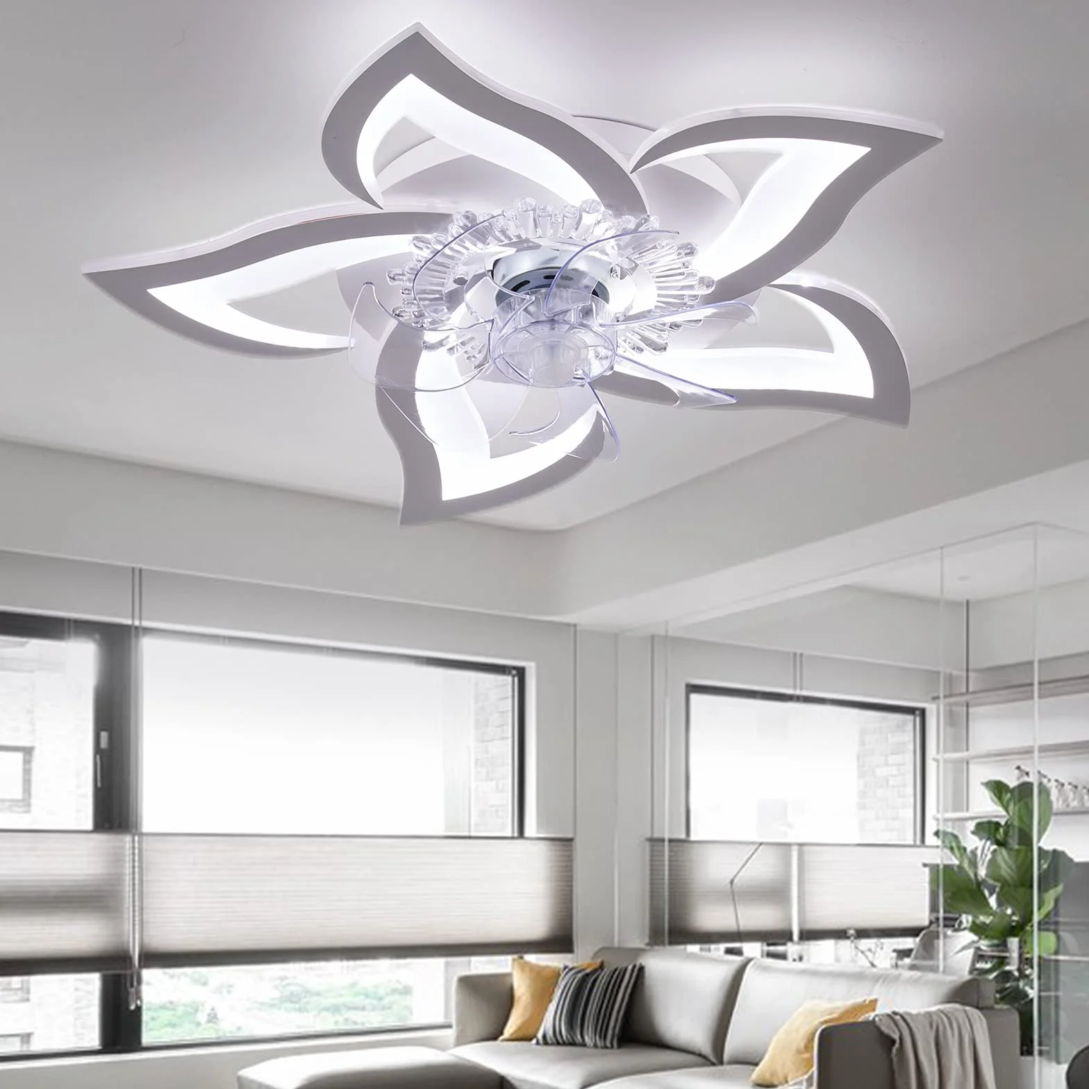 Ventilador de techo con Luz LED Regulable Silencioso Mando a Distancia APP 69cm Blanco