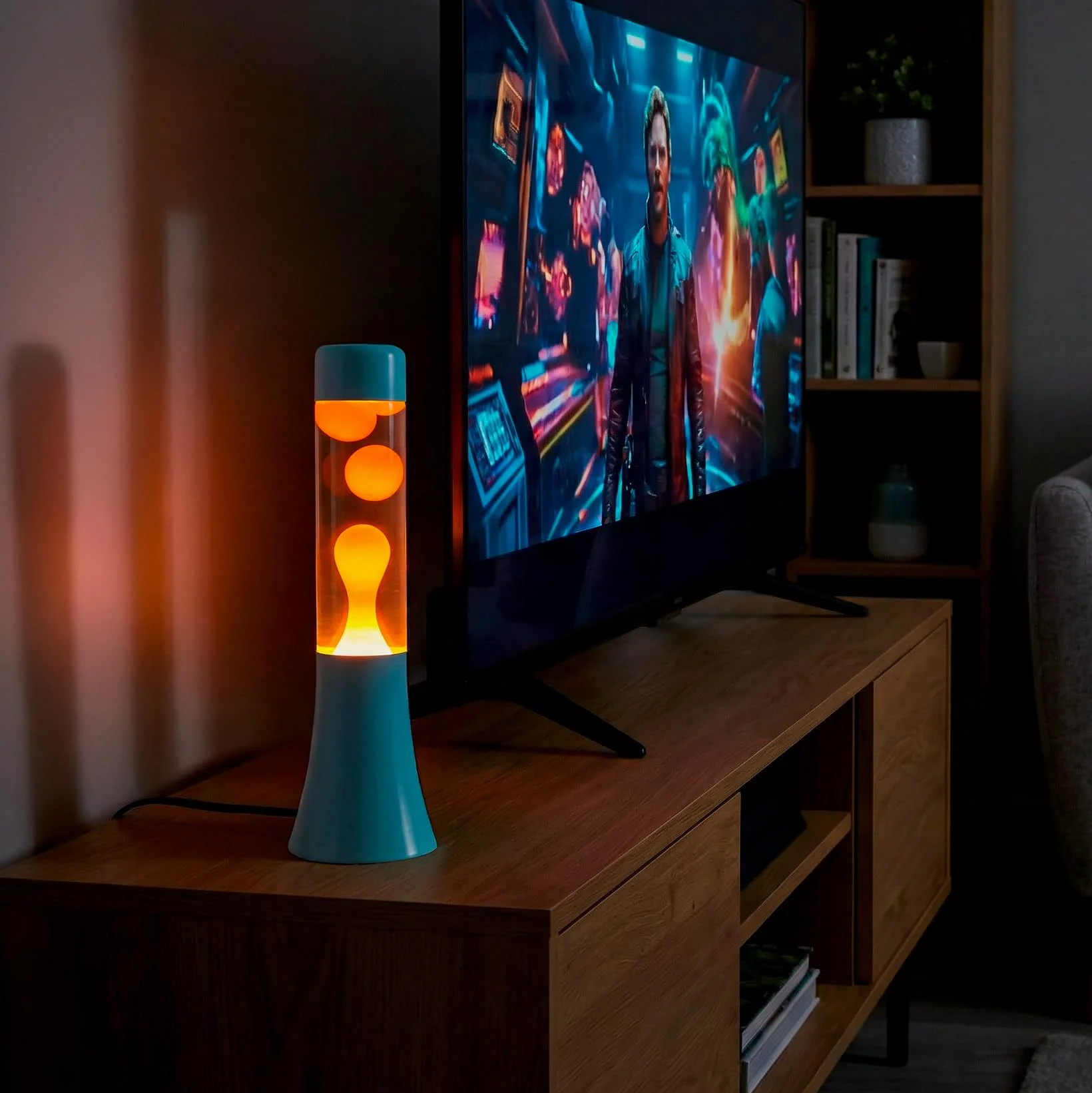 Lámpara de lava azul y naranja 30 cm, decorativa, diseño original retro para hogar
