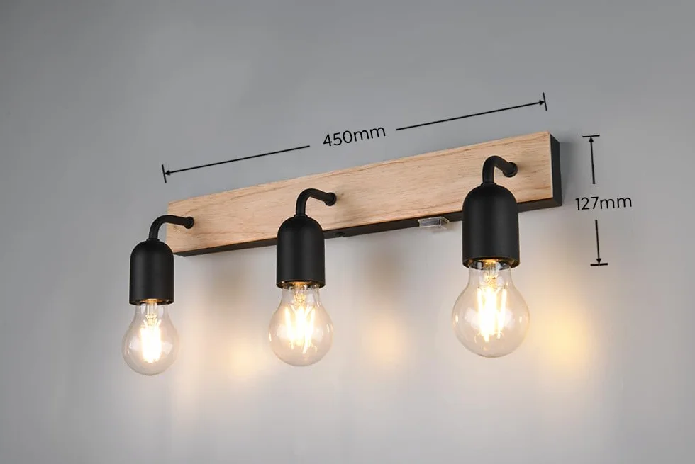 Trio Leuchten Aplique de baño ARTURO 284470332 metal negro mate madera natural E27