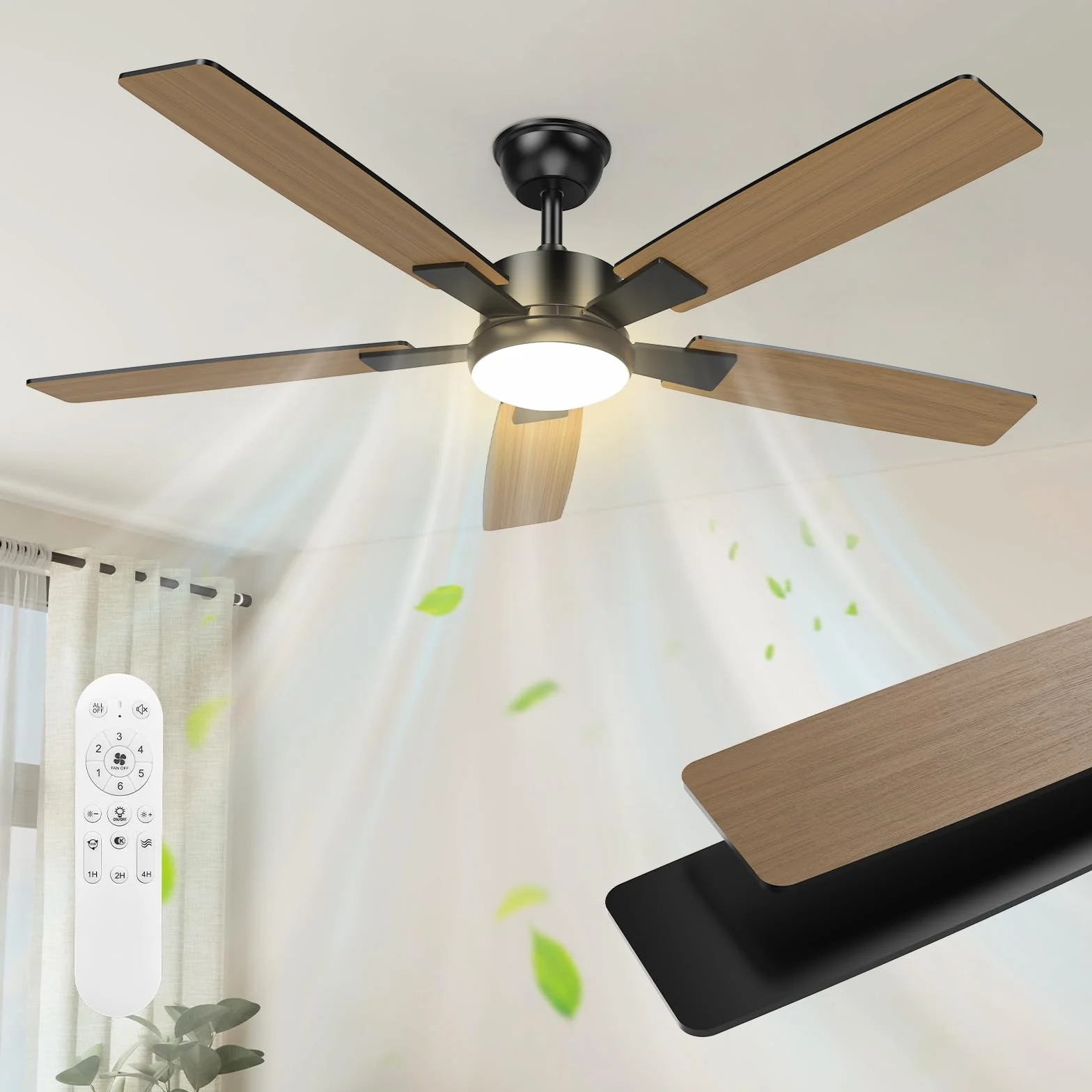 Ventilador de Techo con Luz Silencioso 132cm Aspas Reversibles Motor DC Regulable con Mando