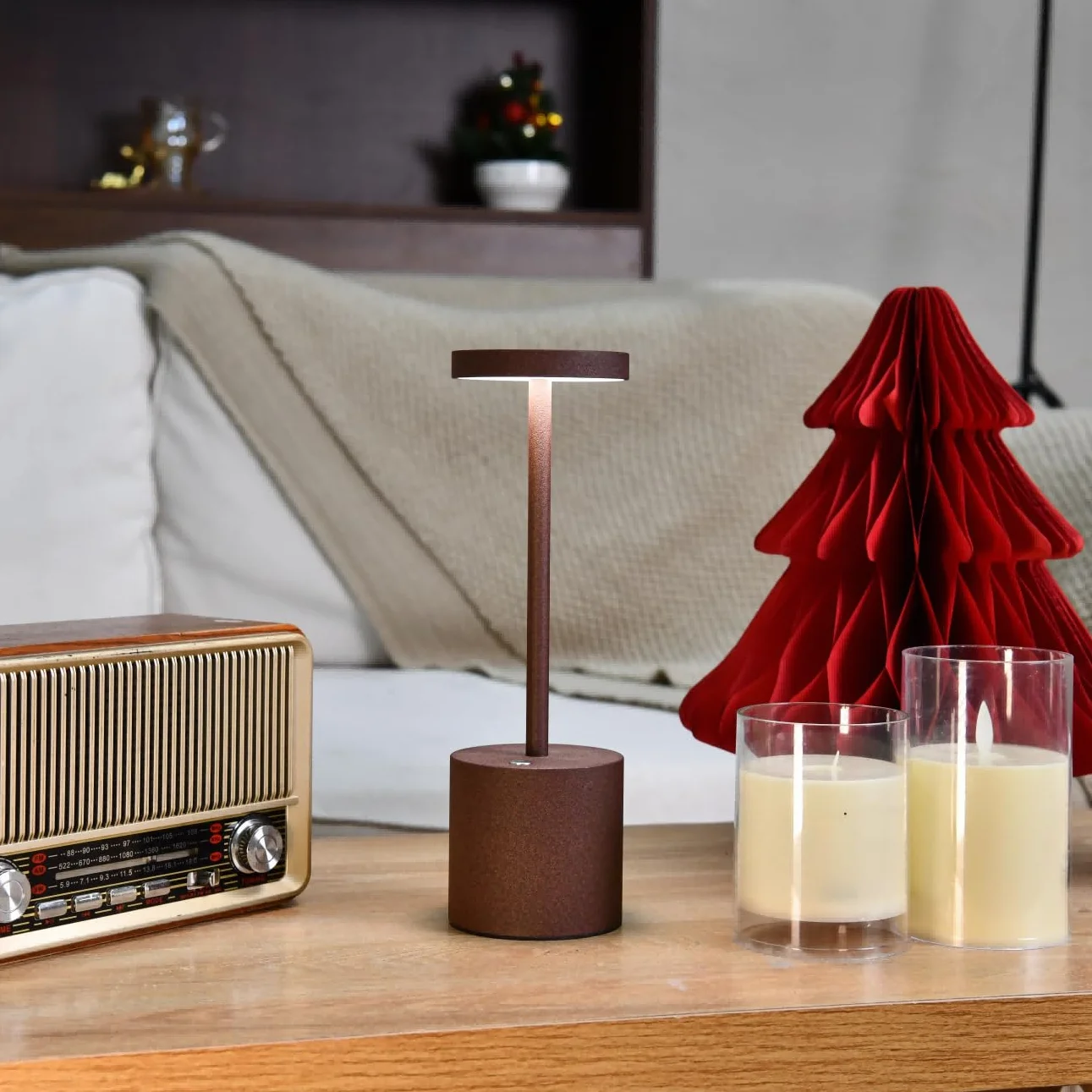 2 Piezas Lámpara de Mesa Inalámbrica, Lámpara de Mesa LED Recargable de 5000mAh, Regulable, Lámpara de Metal, Para el Comedor, el dormitorio, el exterior (Corten)