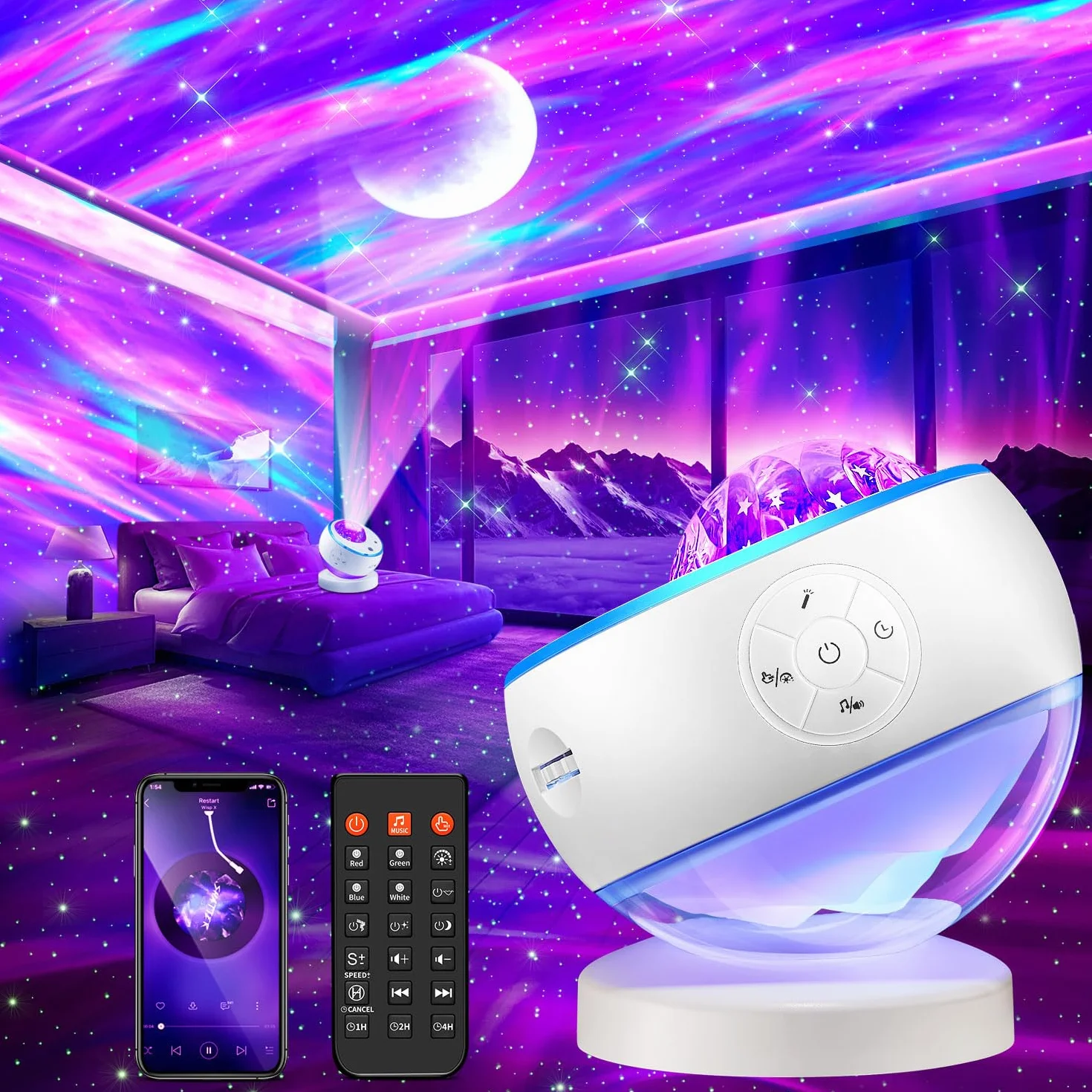 Proyector de Galaxias y Estrellas Real 15 Colores 360 Bluetooth con Control Remoto