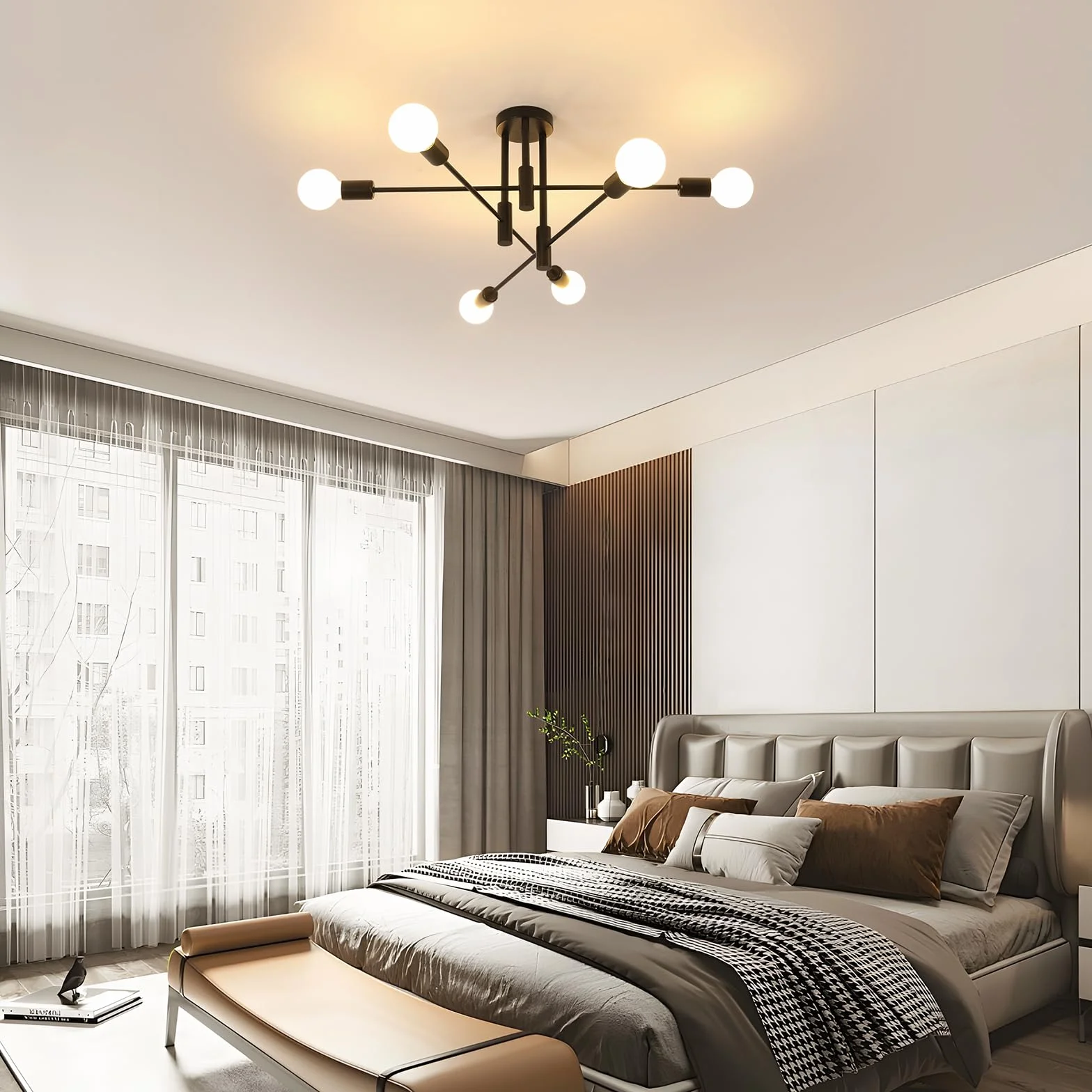 Goeco Lámpara de Araña Negro 70cm 6 Luces E27 Orientable 180° Metal