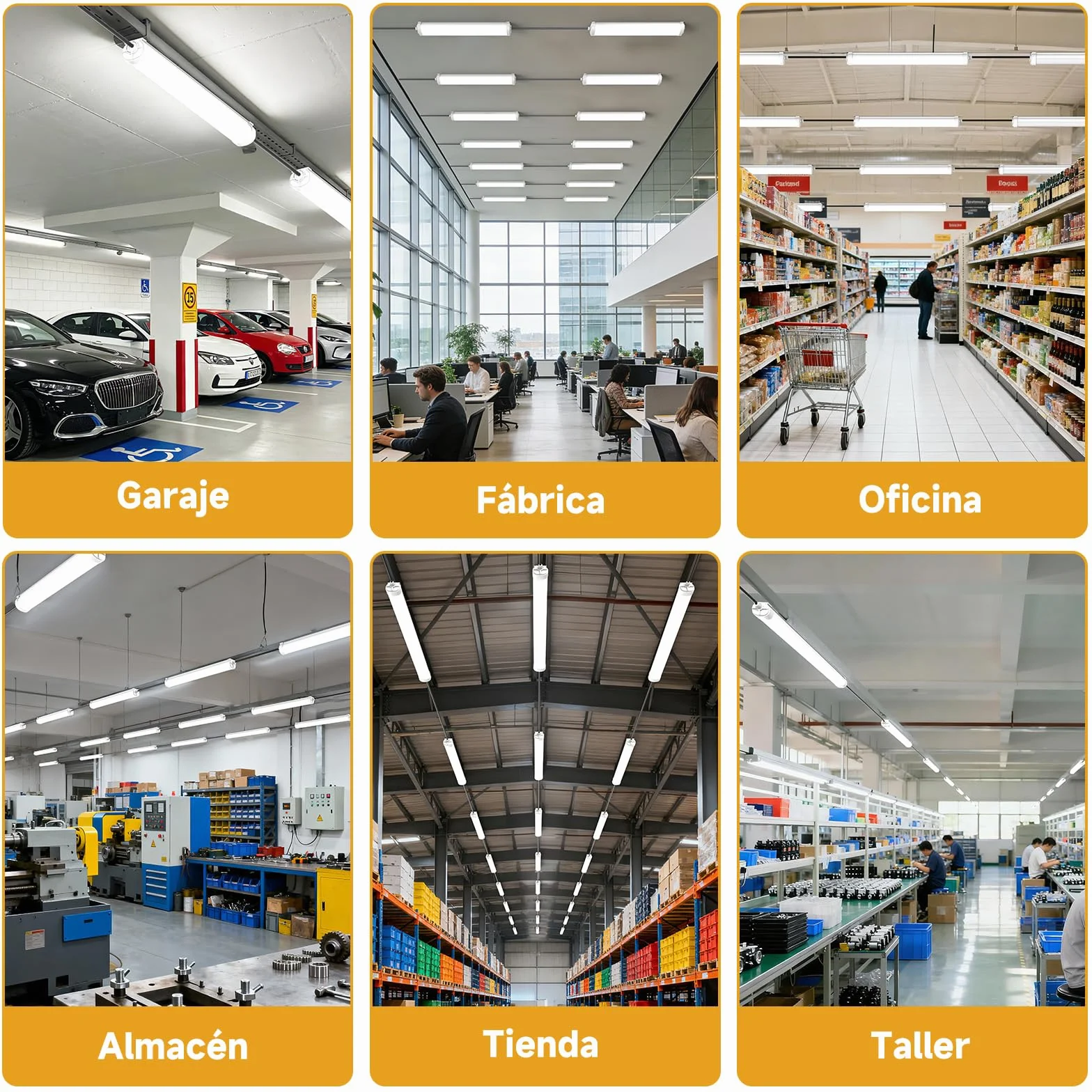 Lámpara de Techo LED 60CM, Fluorescente LED 18W, 2250lm, IP65 Impermeable, 6000K, Conectable, para Garaje, Taller, Cuarto de Baño, Oficina