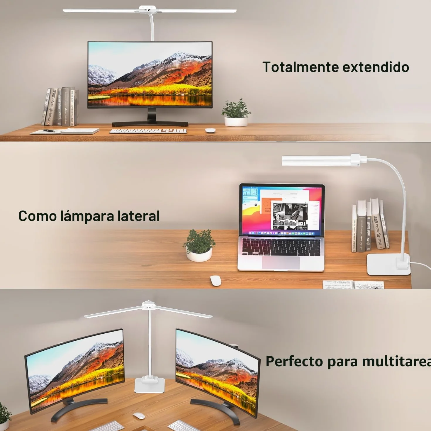 KableRika Lámpara Escritorio LED para Oficina, Flexo Escritorio de Doble Cabezal con Base, Luz de Arquitecto Regulable, luz monitor con Temporizador, para Leer, Estudiar y Oficina en el Hogar - Blanco
