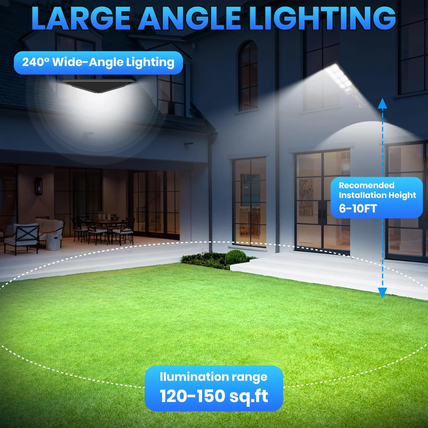 Farolas Solares Exterior, 6000K Focos Solar LED Jardín con Sensor de Movimiento y Control Remoto, IP66 Impermeable Lampara Solar Luz de Seguridad Exterior para Garage Patio Calle, 2 Pack
