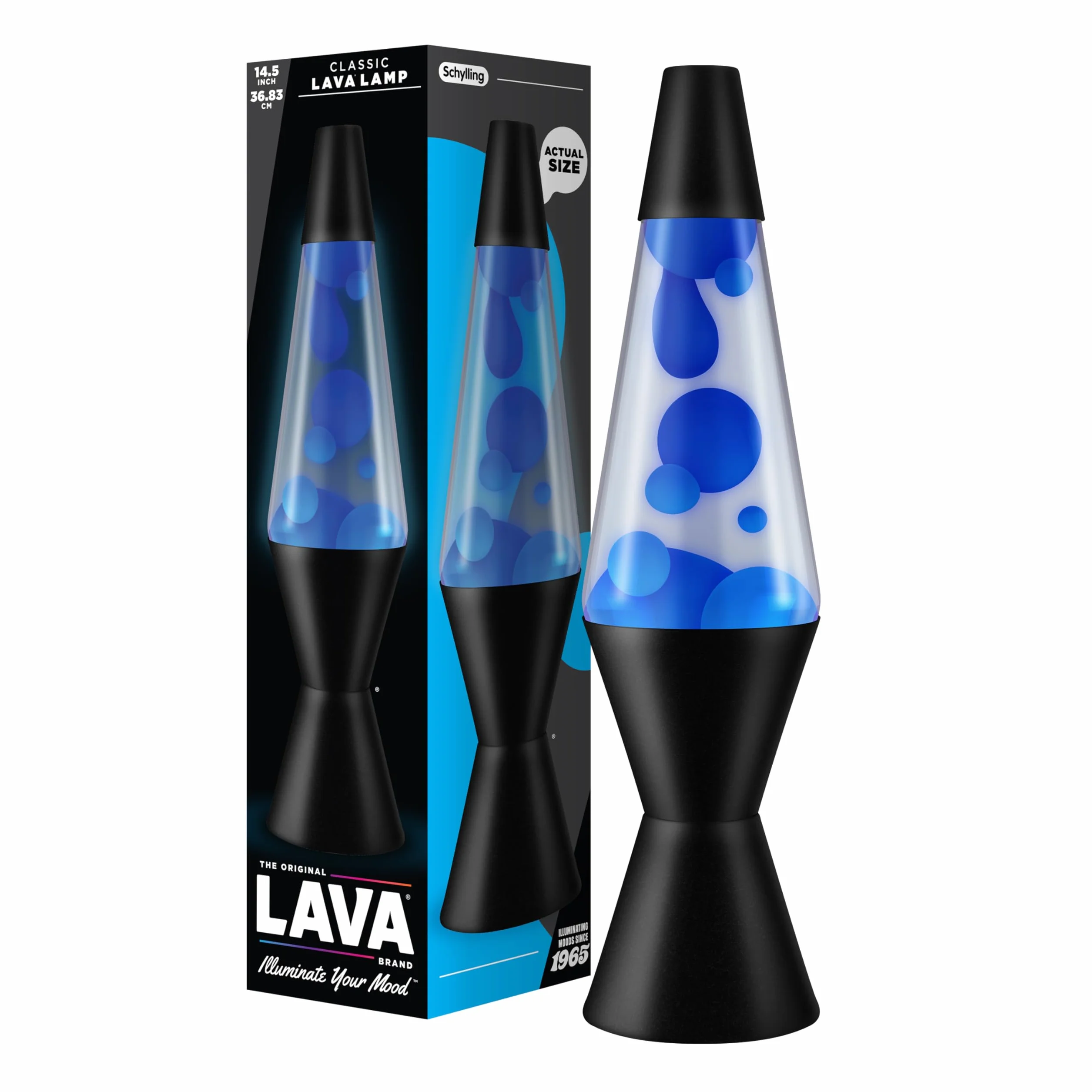 LAVA® - Lámpara Lava 2313, cera azul, líquido transparente, base y tapa negro, original de 14,5 pulgadas. Lámpara de movimiento marca LAVA®