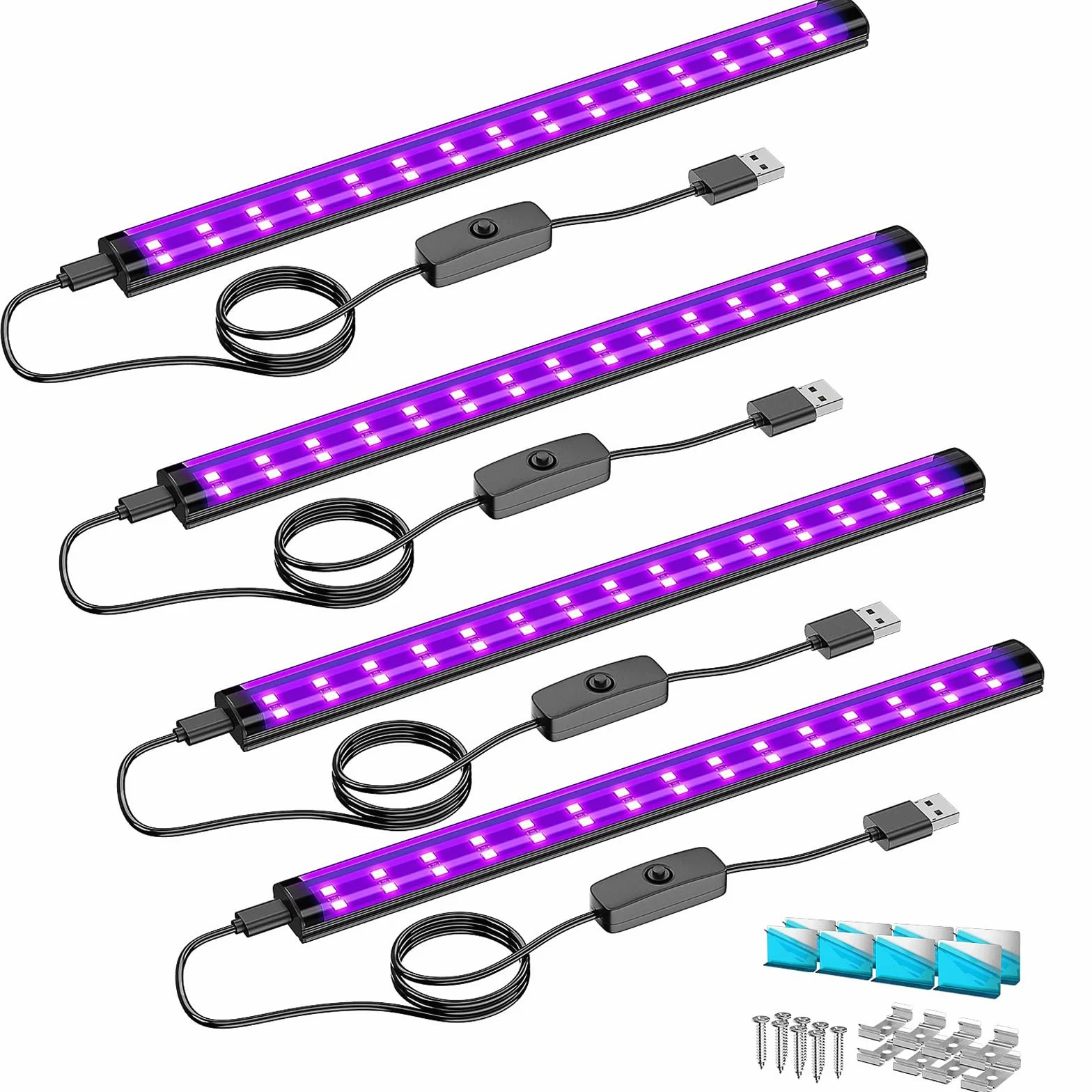 Onforu 10W tubo de luz negra, USB 28cm lámpara, 385-400nm luz UV, negra LED UV bar para discoteca, club, fiesta de resplandor, accesorios de fiesta, decoración de Halloween,4pcs