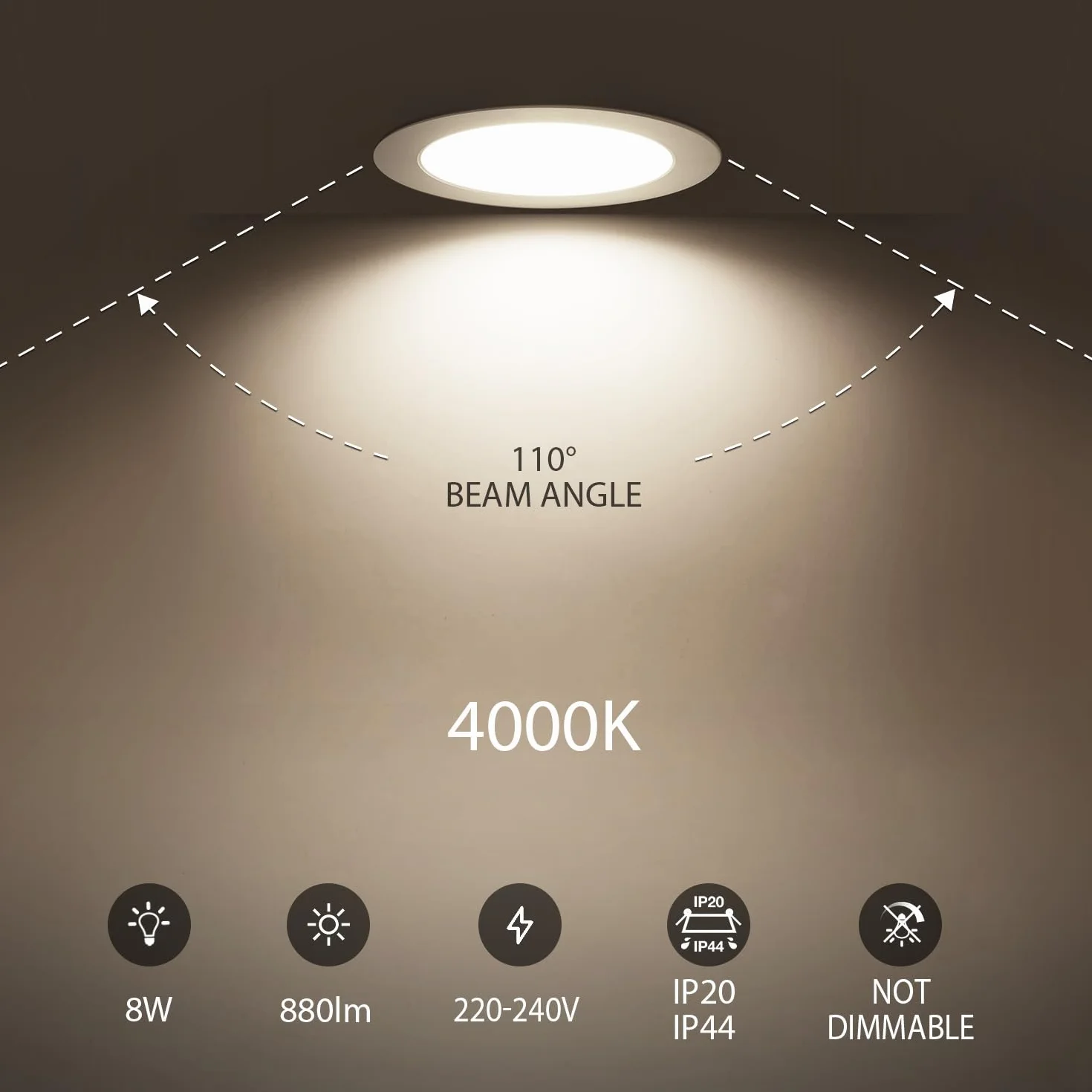 LVWIT Downlight LED Techo Empotrable 8W 4000K 880Lúmenes Ø123mm IP44