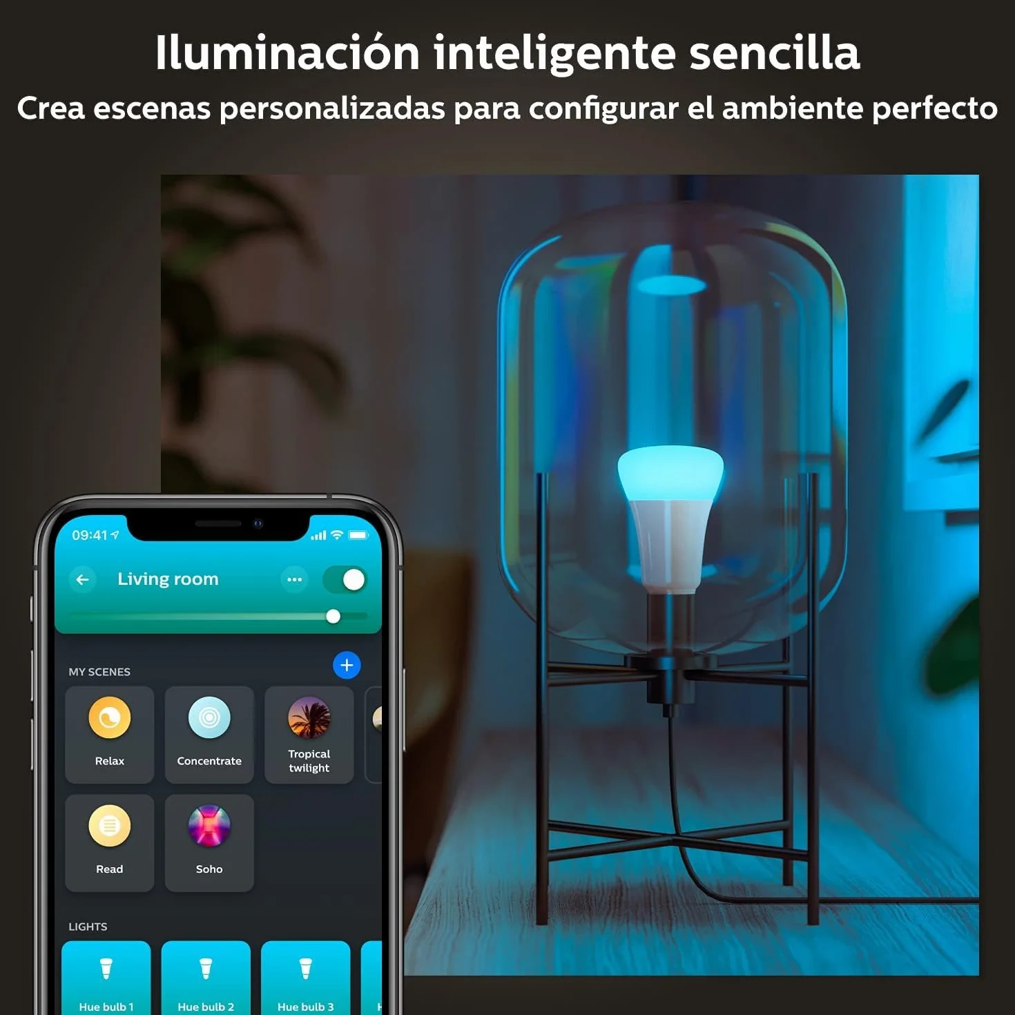 Philips Hue - Bombilla LED Inteligente, GU10, Luz Blanca y de Colores, 4.2W 400 lúmens, Compatible con Alexa y Google Home - Pack de 3 Bombillas LED inteligentes