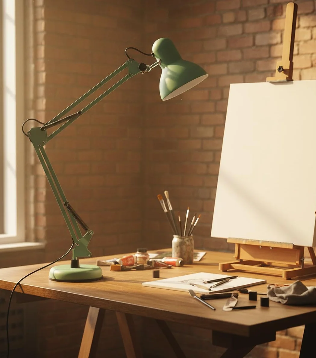 BEL AIR HOME - Lámpara de Escritorio LED Articulada Flexo Antigona | Diseño Vintage Retro | Altura Ajustable 34-67 cm | Metal Resistente | Ideal para Oficina y Hogar, (VERDE MATE)