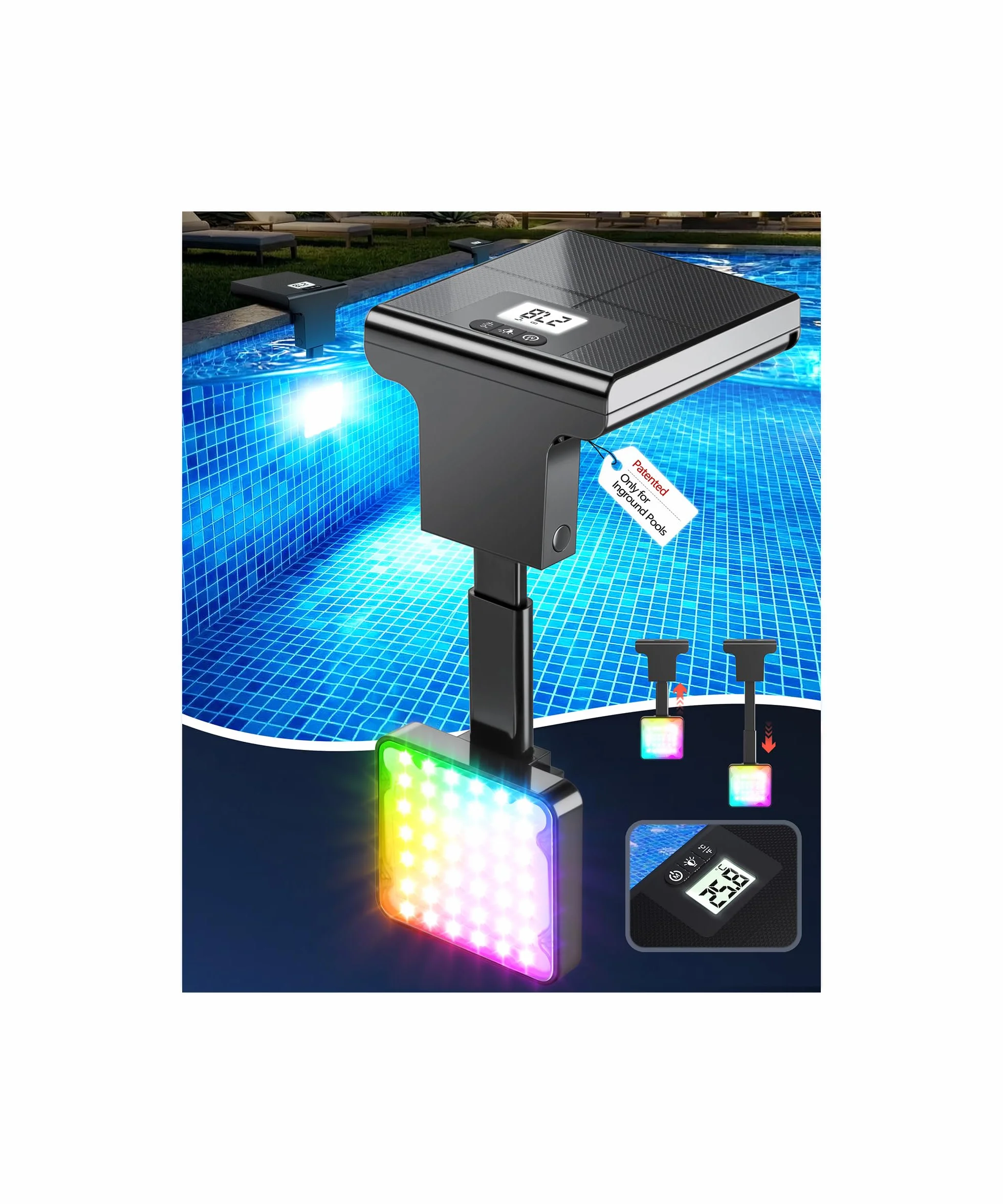 DeeprBlu Luz Piscina Solar Sumergible LED 10 Modos con Termómetro