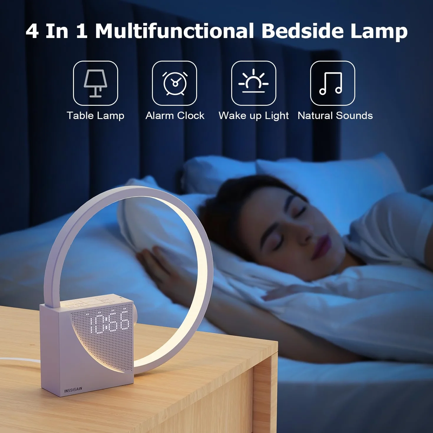 Lámpara De Cabecera De 10w, 2 Despertador, 10W Puertos de Carga USB, Luz Nocturna de 3 Niveles de Brillo,10 Sonidos Naturales,Ayudar a Dormir a Bebés Y Adultos (Beige)