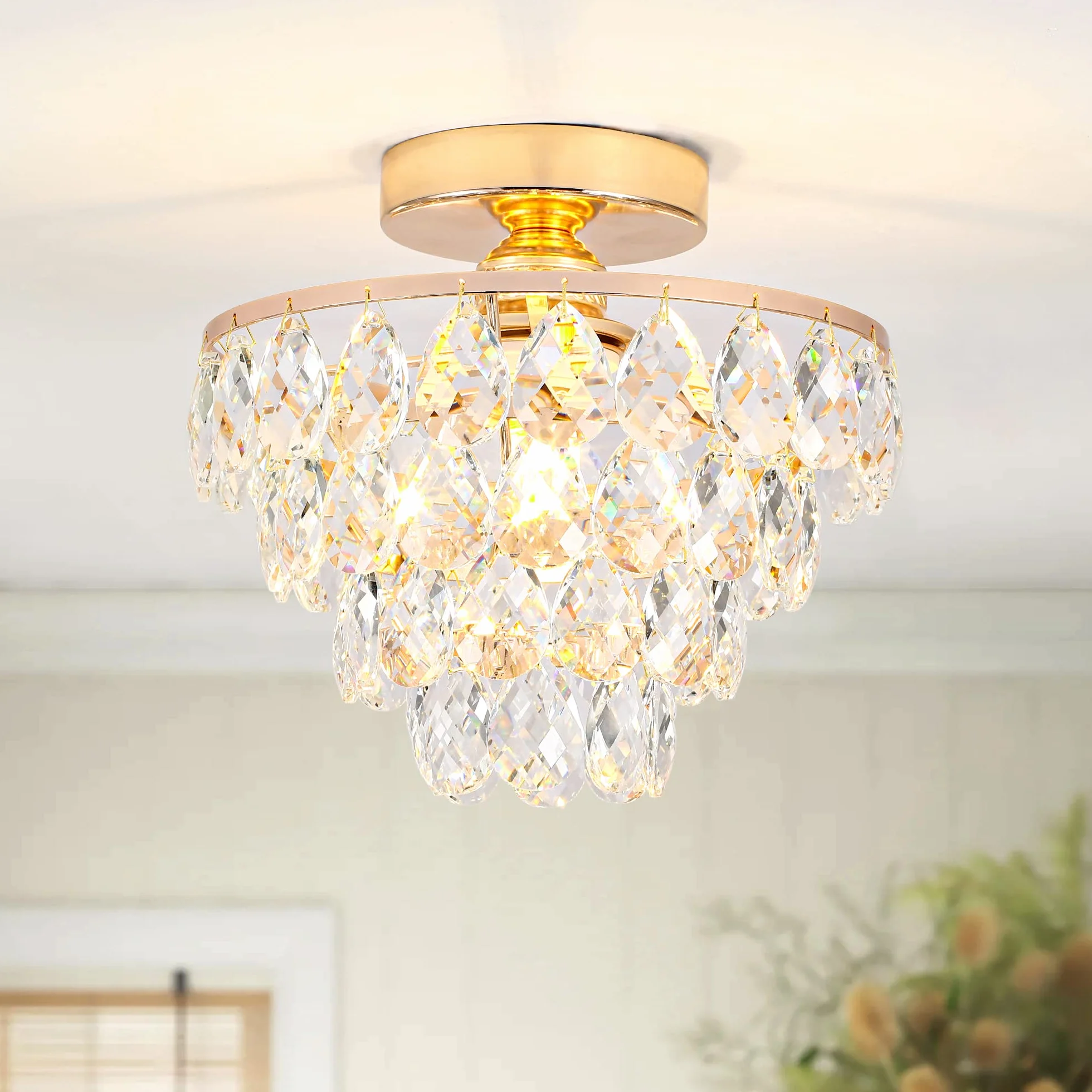 Mini Lámpara De Techo De Cristal Pequeña, Moderna Para Pasillo, Accesorios De Iluminación De Techo, Lámpara De Araña Salón (Oro)
