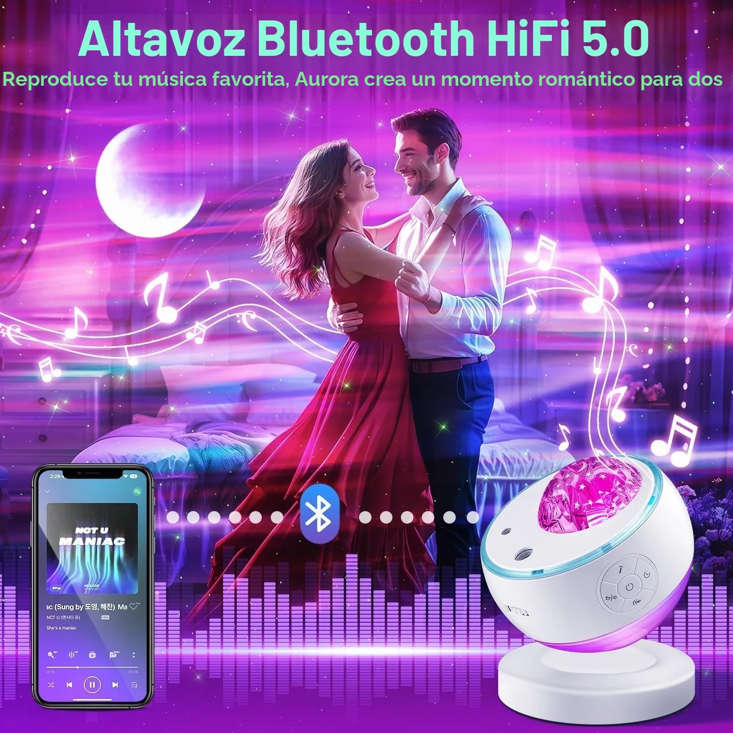 Proyector de Galaxias y Estrellas Real 15 Colores 360 Bluetooth con Control Remoto