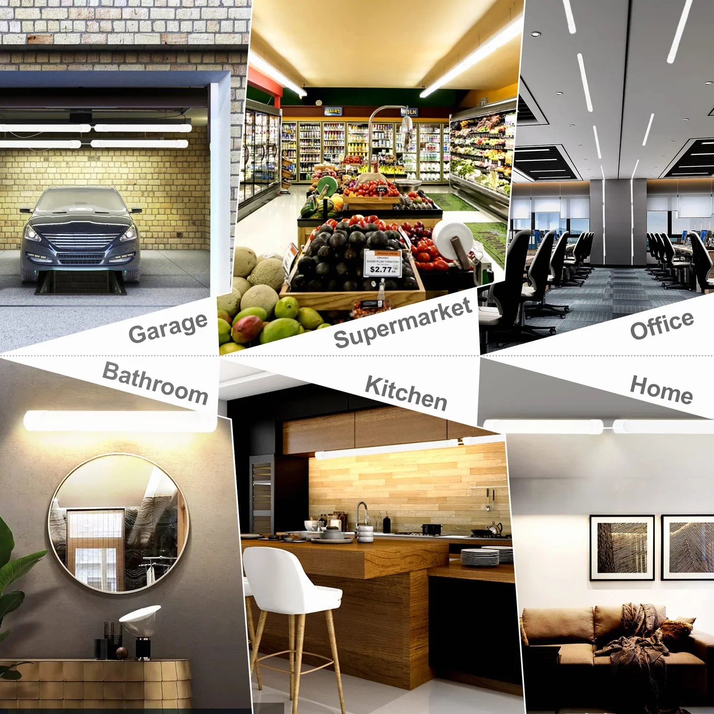 CCT Regleta LED Cocina Techo 60cm Ajuste Color 3000K-6500K Barra LED Exterior Impermeable IP65 18W