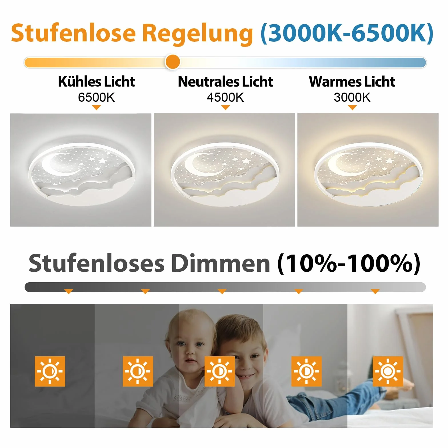 Lámpara de Techo LED Regulable Infantil Estrella Luna con Control Remoto Blanco
