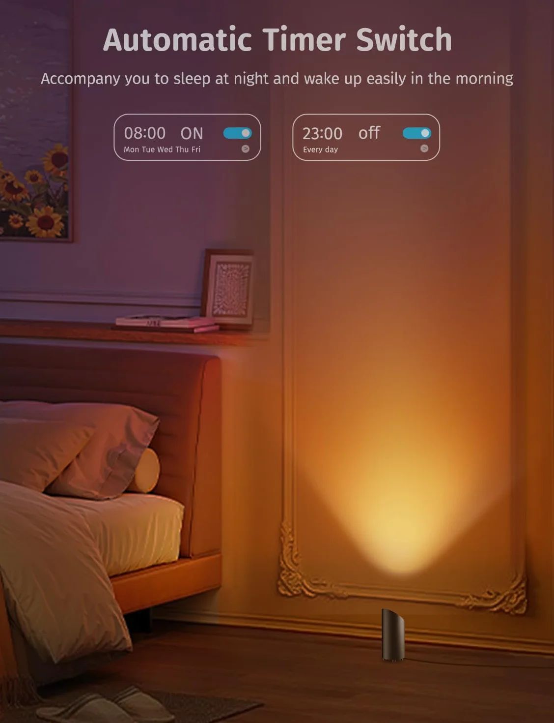 GeyouLux 5W RGBW LED Uplight Spot Regulable, Lampara Pie LED para Salon con Mando a Distancia, Control por App, Temporizador, Modo Musica, Negro 2 Piezas