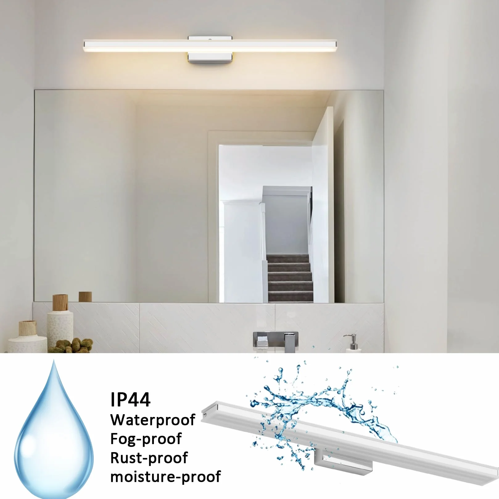 Klighten Luz Espejo Baño LED 60cm 20W 2000LM Apliques Moderno 110-240V 3000K Blanco Cálido Cromo