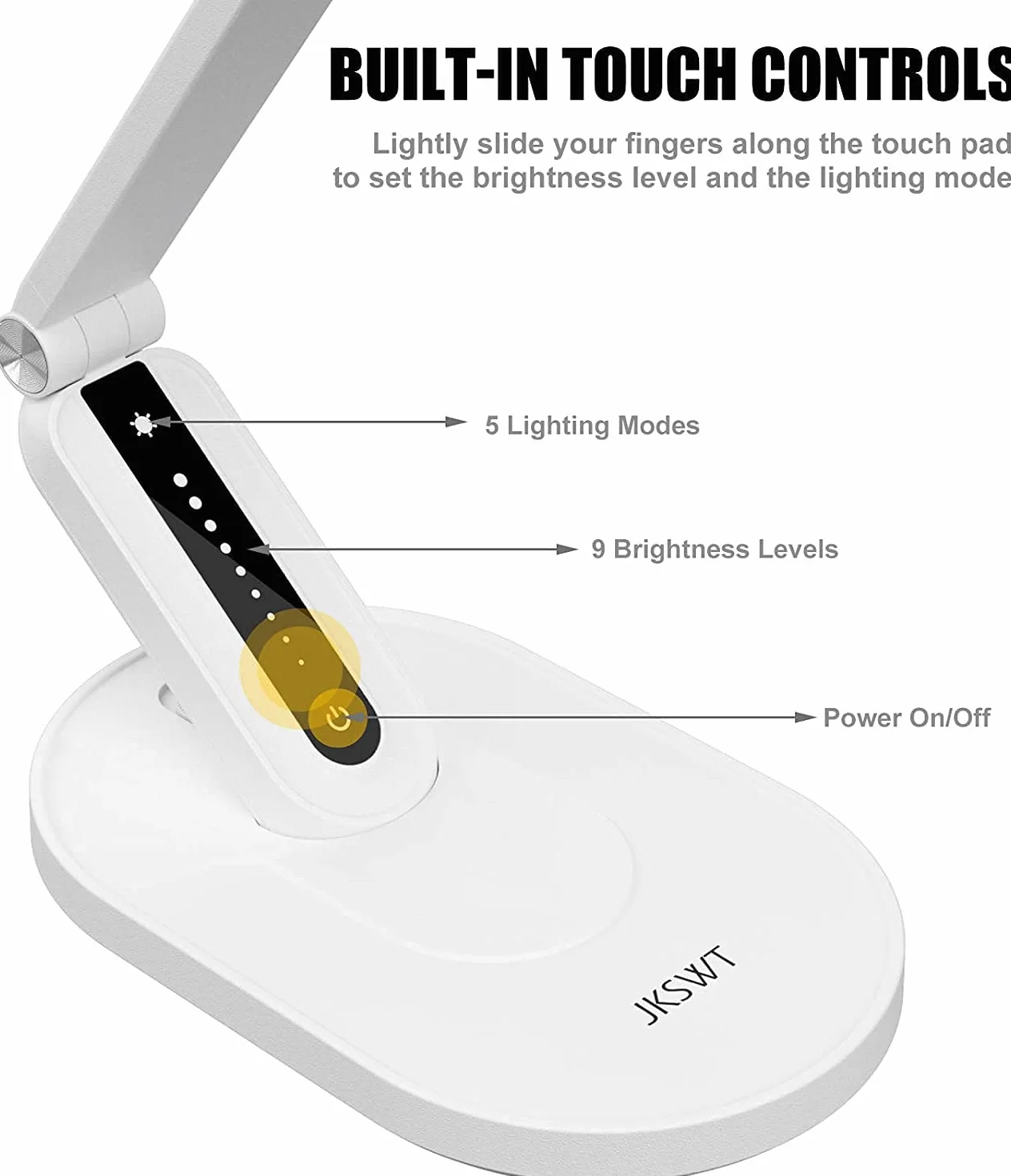 JKSWT Lámpara de escritorio LED, Lámparas de mesa para el cuidado de ojos protege los ojos Lámpara de oficina regulable con 5 modos de color Puerto de carga USB Control táctil y función de memoria