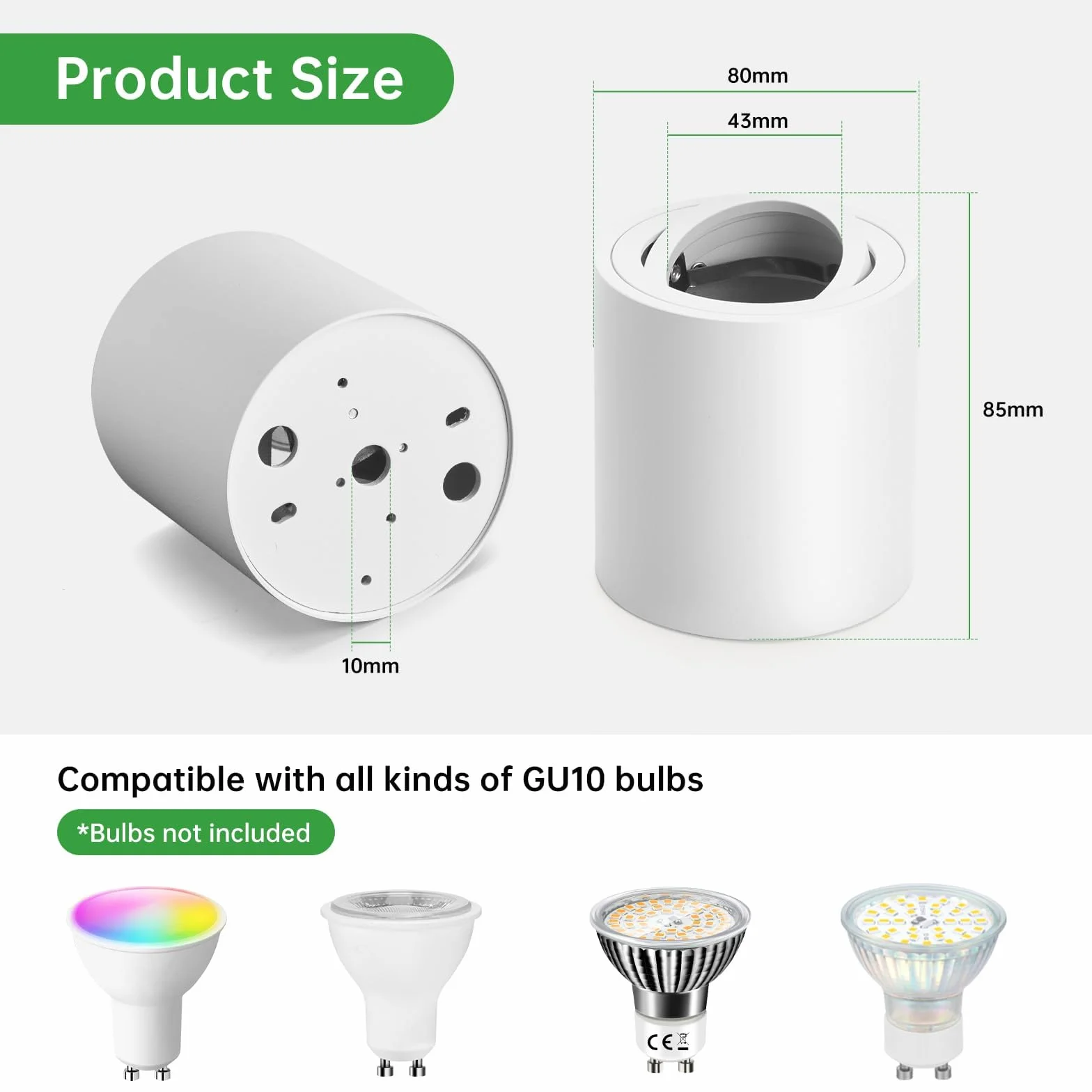 HOMEOW Focos LED Interior Techo Superficie, Pack de 4, Blanco, Aluminio, GU10