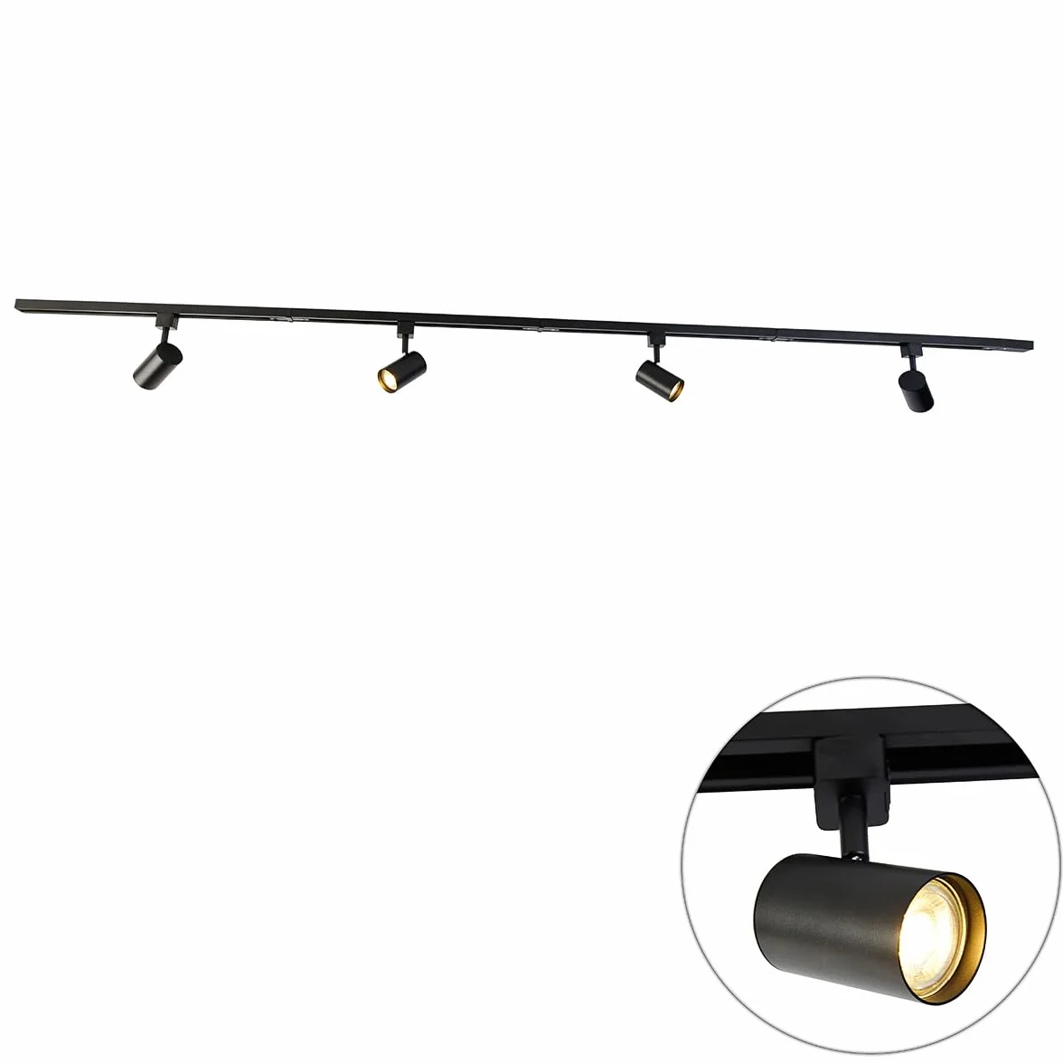 QAZQA Yade Sistema de carril moderno negro 4 luces monofásico Aluminio/Acero LED Max. 4x50W